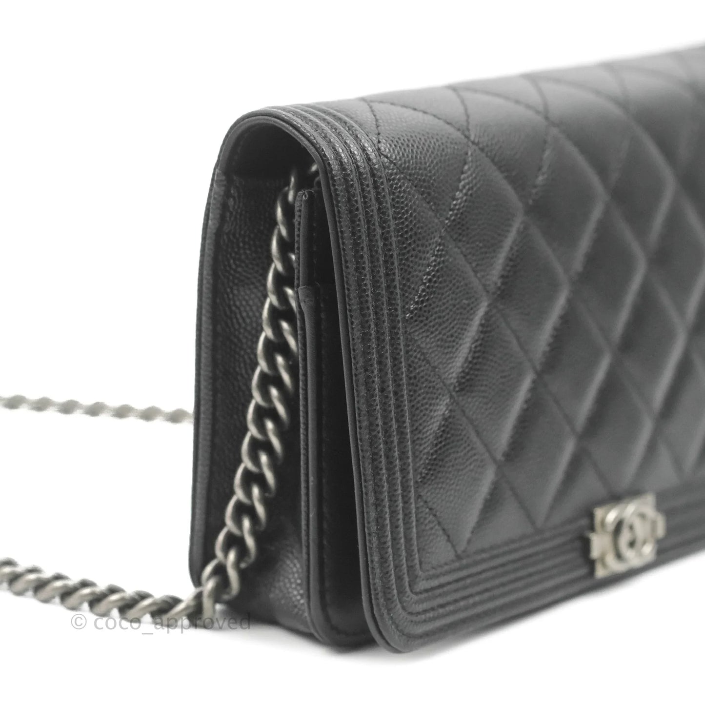 Chanel Quilted Boy Wallet on Chain WOC Black Caviar Ruthenium Hardware