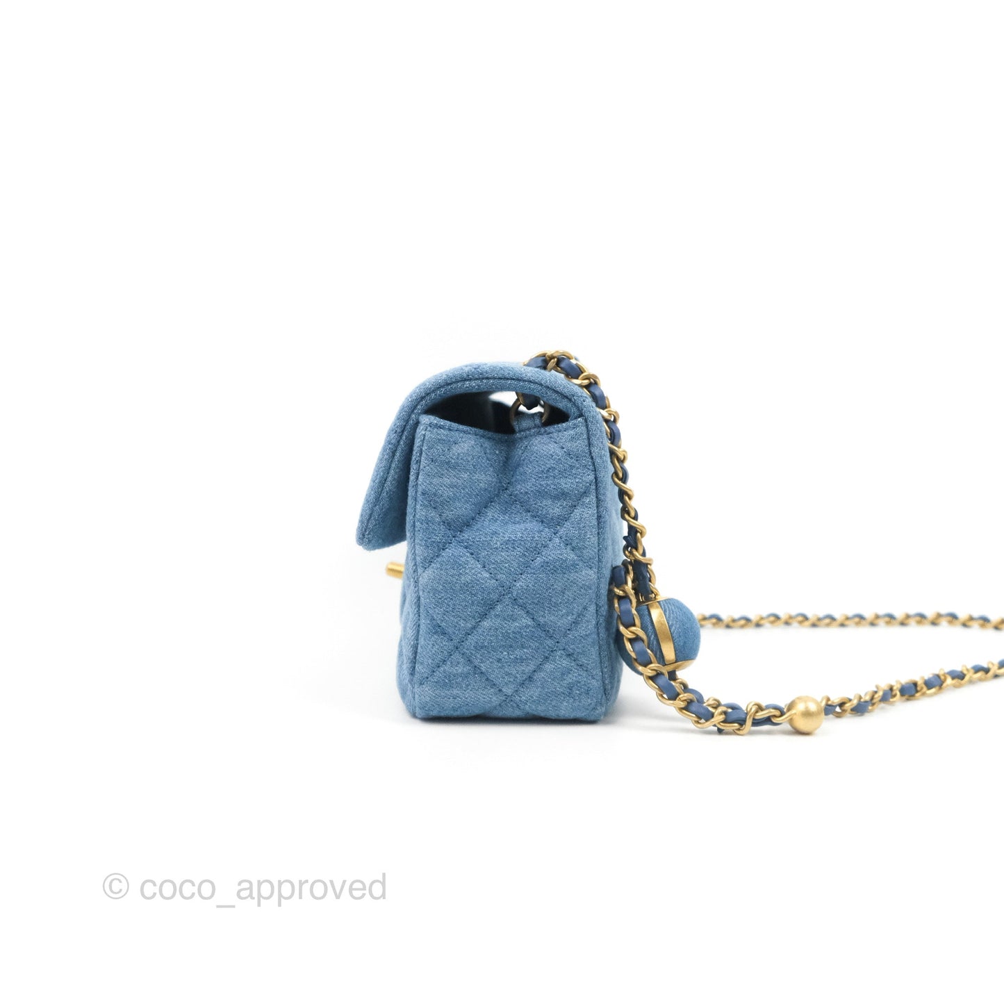 Chanel Mini Rectangular Pearl Crush Quilted Denim Aged Gold Hardware