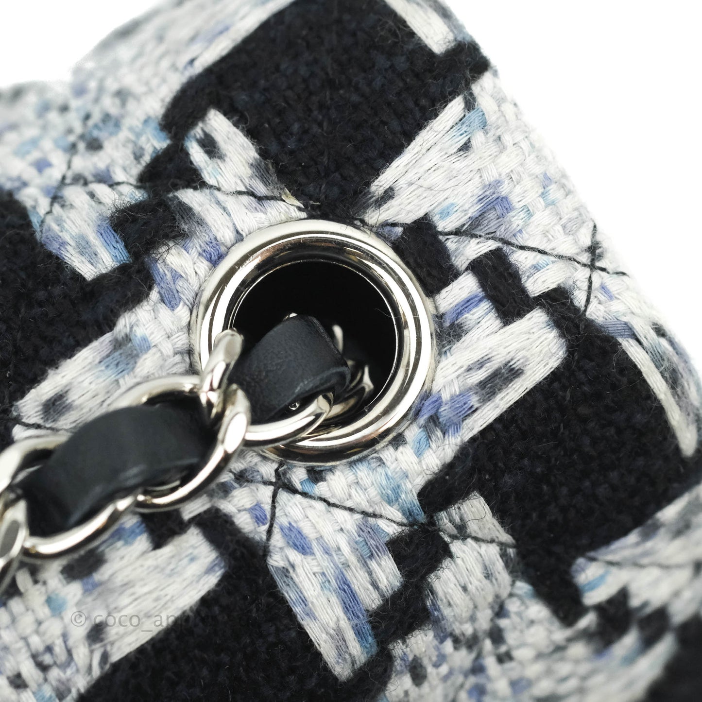 Chanel Classic Mini Rectangular Flap Blue Black Tweed Silver Hardware