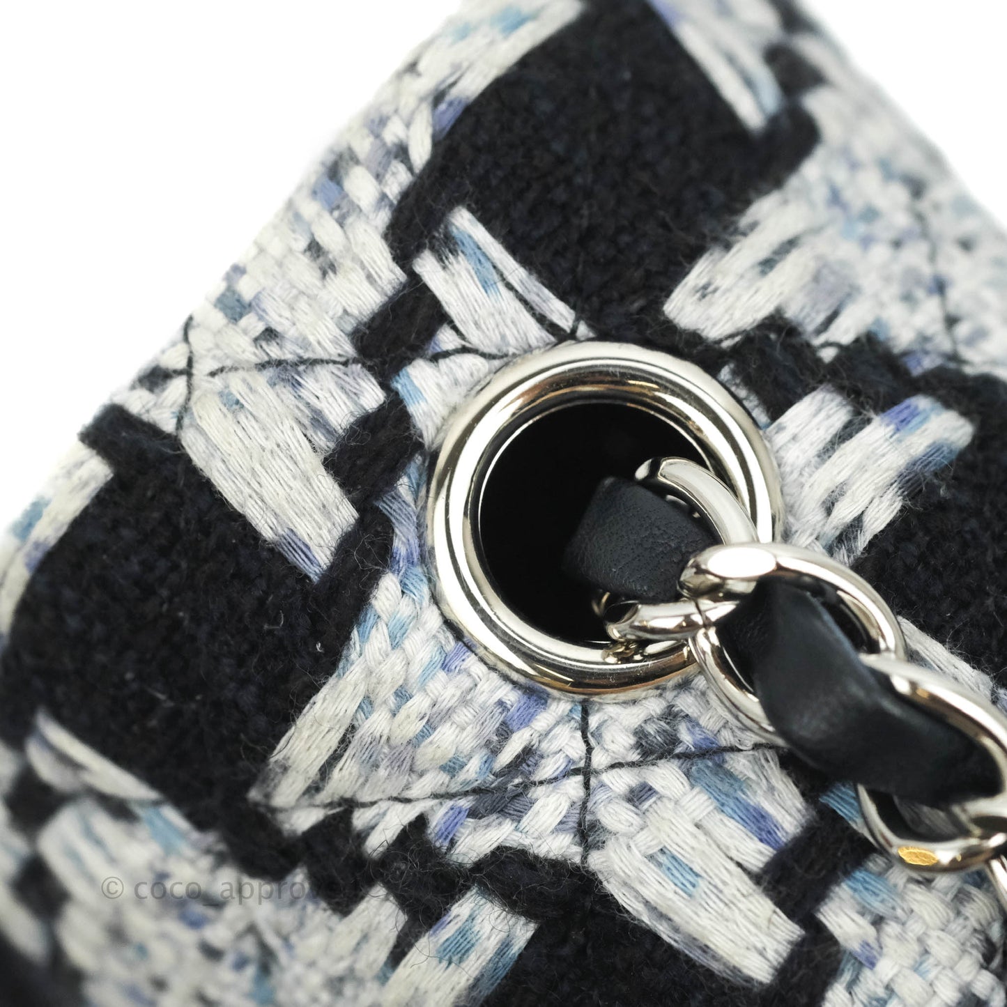 Chanel Classic Mini Rectangular Flap Blue Black Tweed Silver Hardware