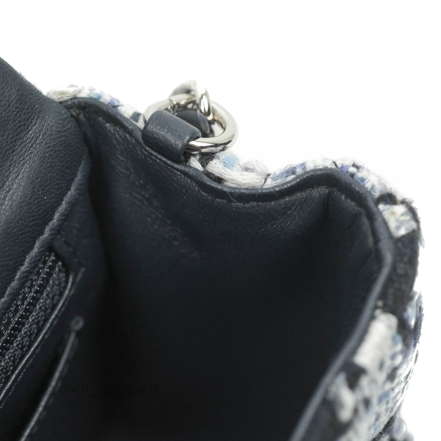 Chanel Classic Mini Rectangular Flap Blue Black Tweed Silver Hardware