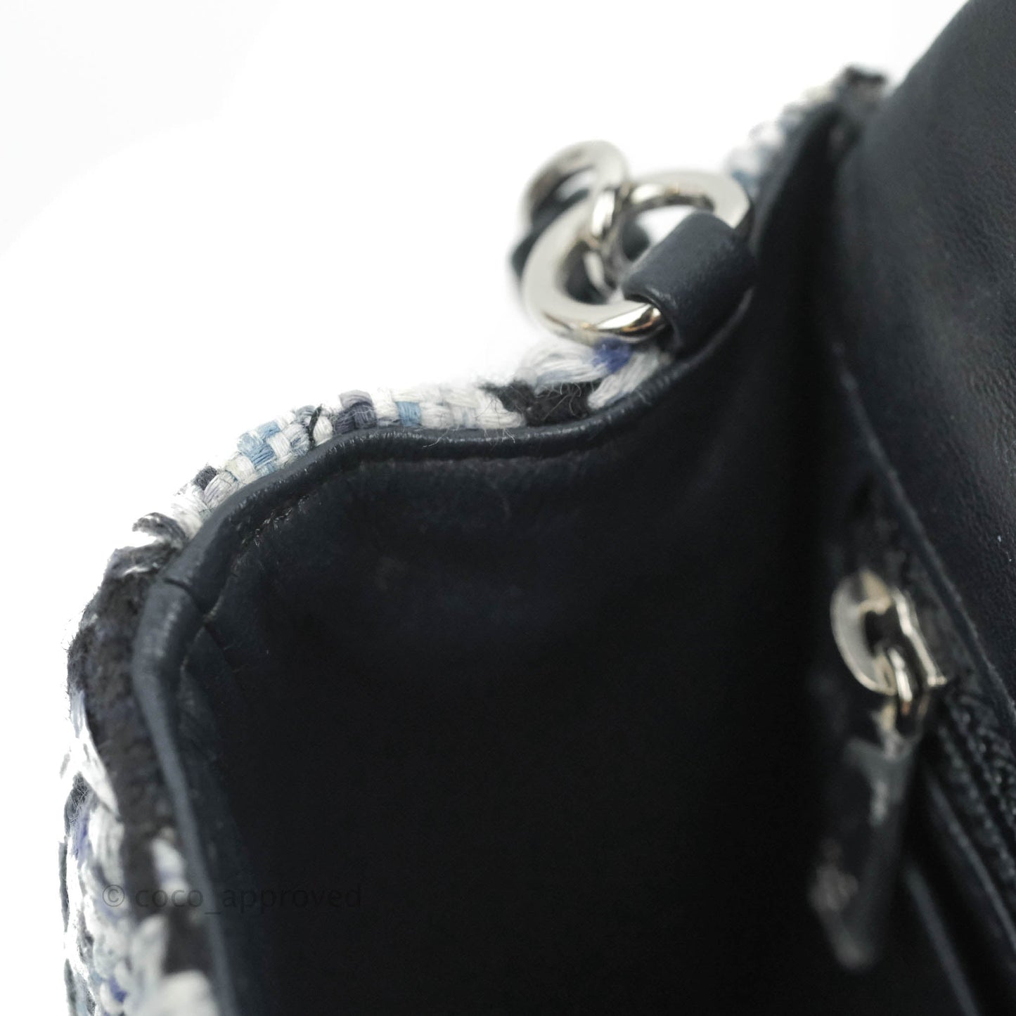 Chanel Classic Mini Rectangular Flap Blue Black Tweed Silver Hardware