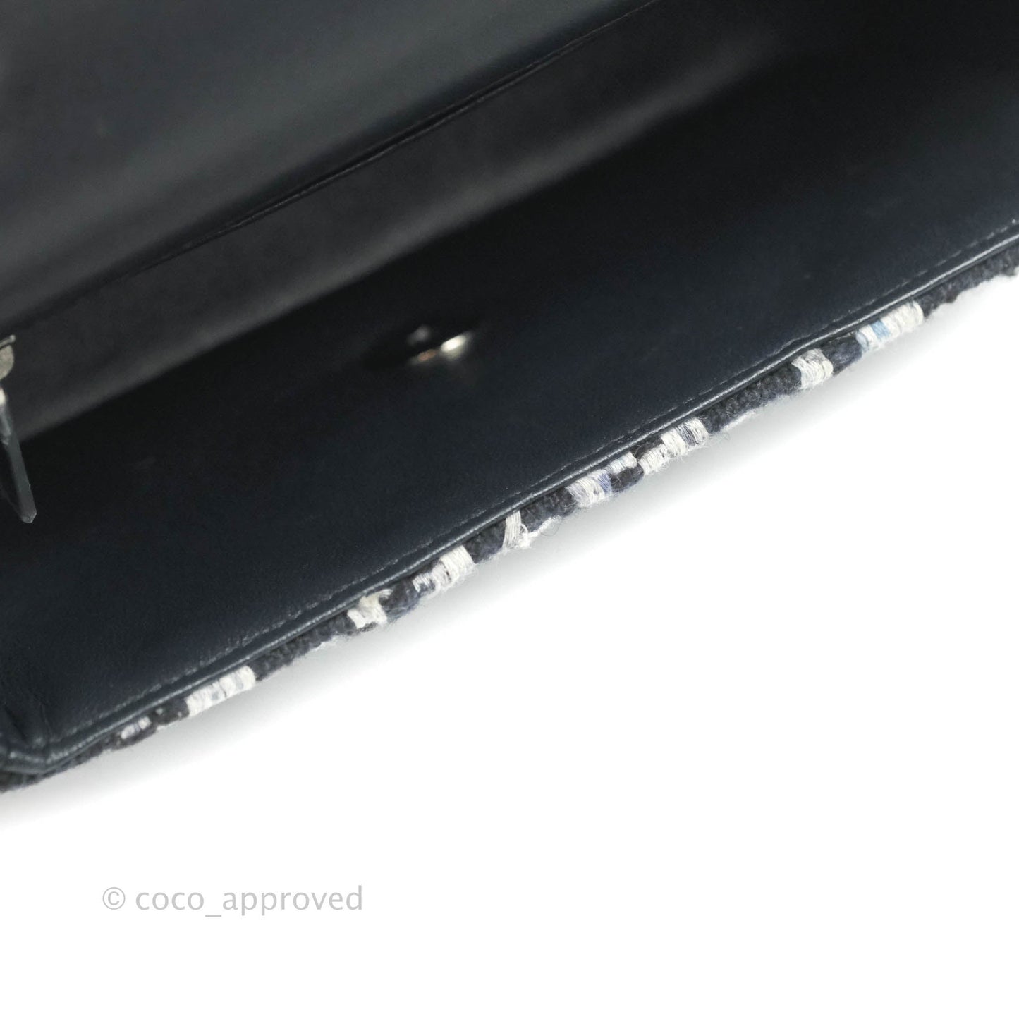 Chanel Classic Mini Rectangular Flap Blue Black Tweed Silver Hardware