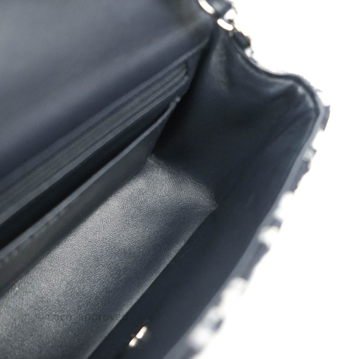 Chanel Classic Mini Rectangular Flap Blue Black Tweed Silver Hardware