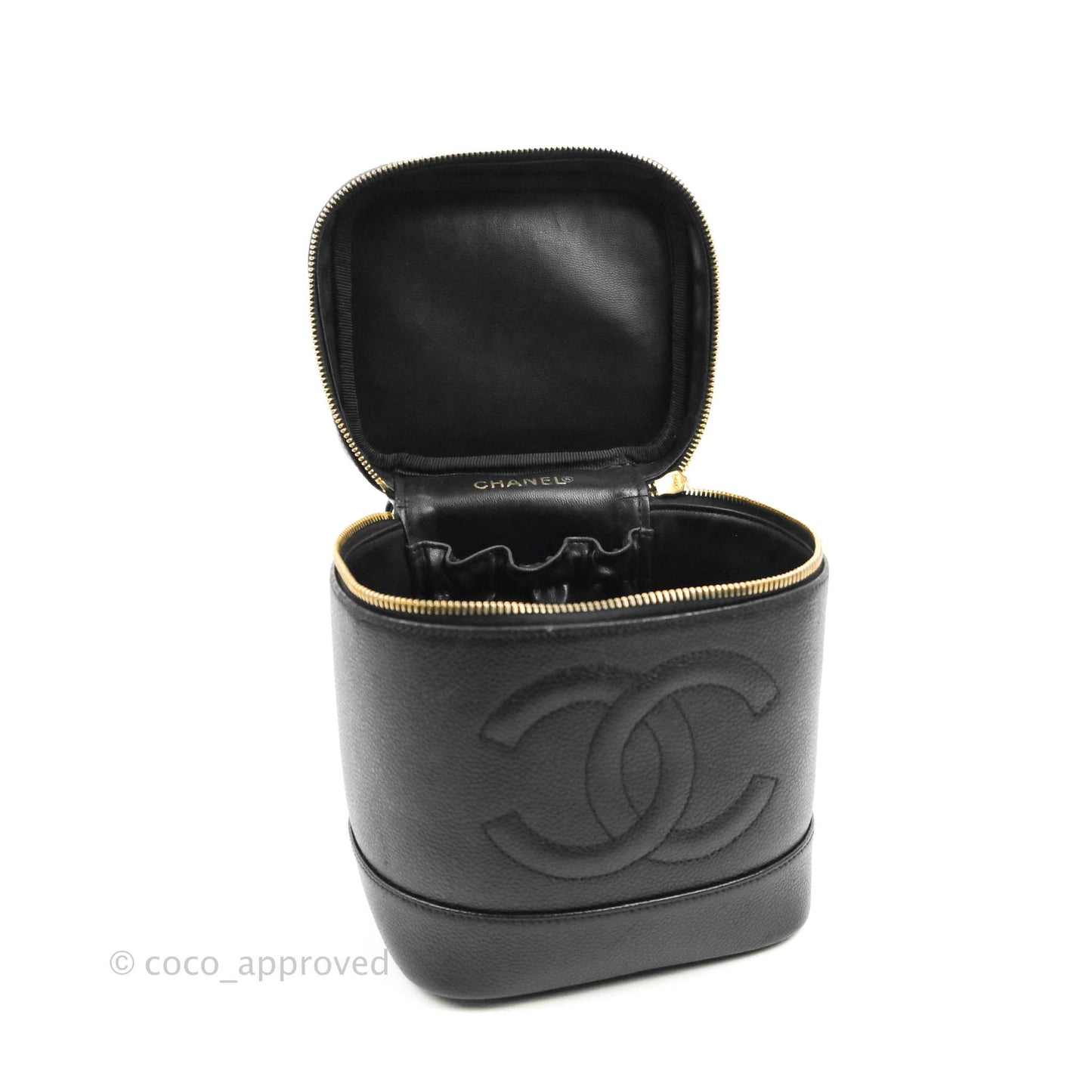 Chanel Vintage Vanity Case Black Caviar Gold Hardware