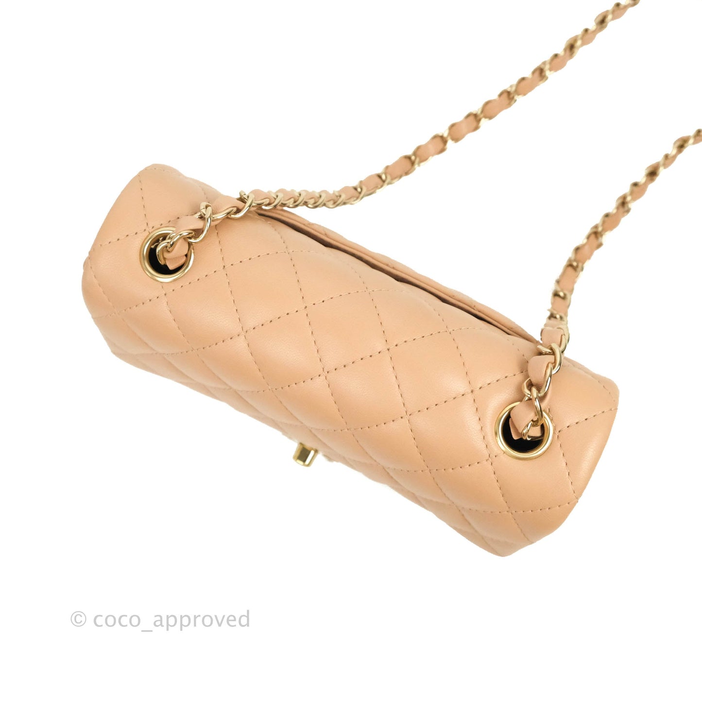 Chanel Quilted Mini Rectangular Flap Beige Lambskin Gold Hardware
