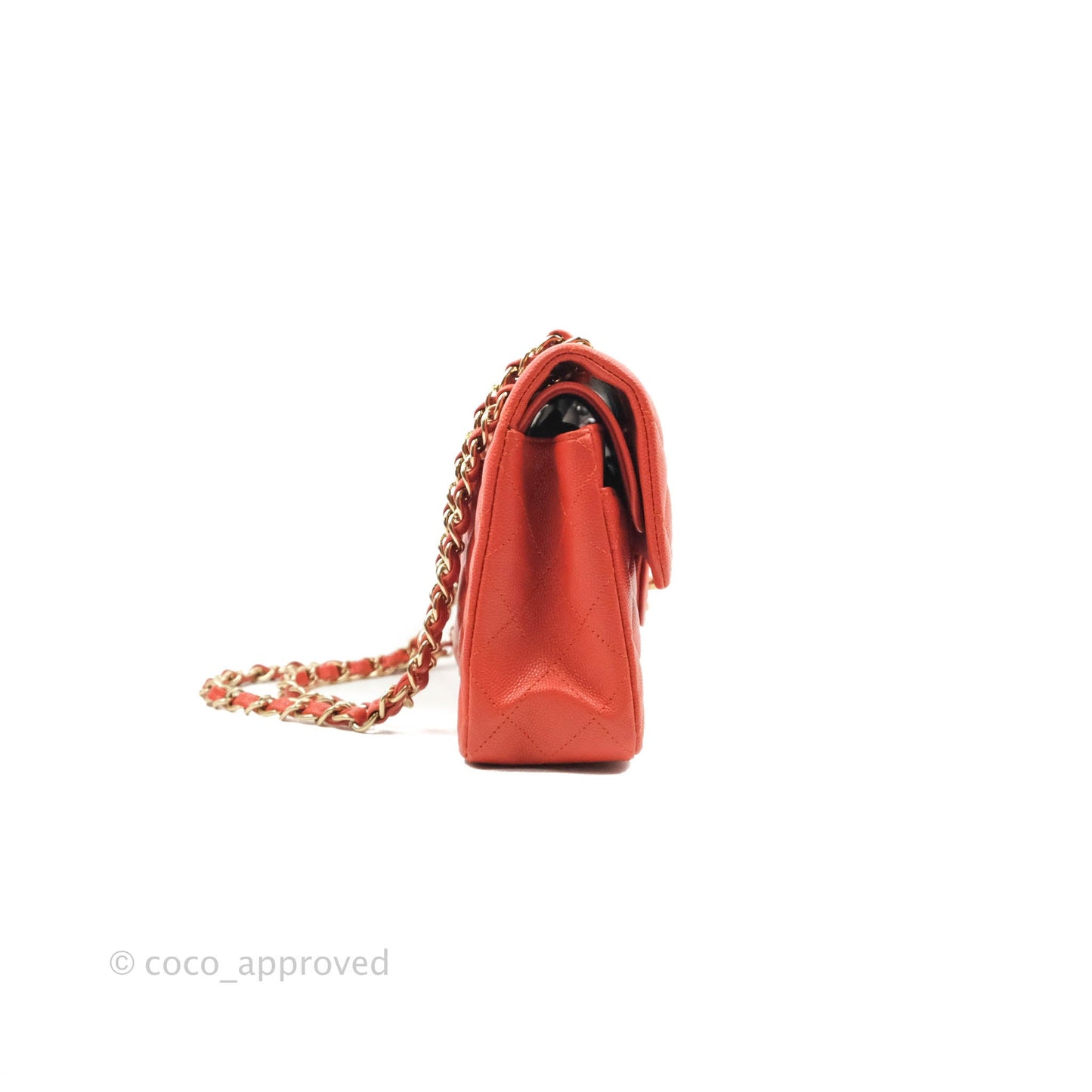 Chanel S/M Small Classic Quilted Flap Orange Caviar Gold Hardware 17B