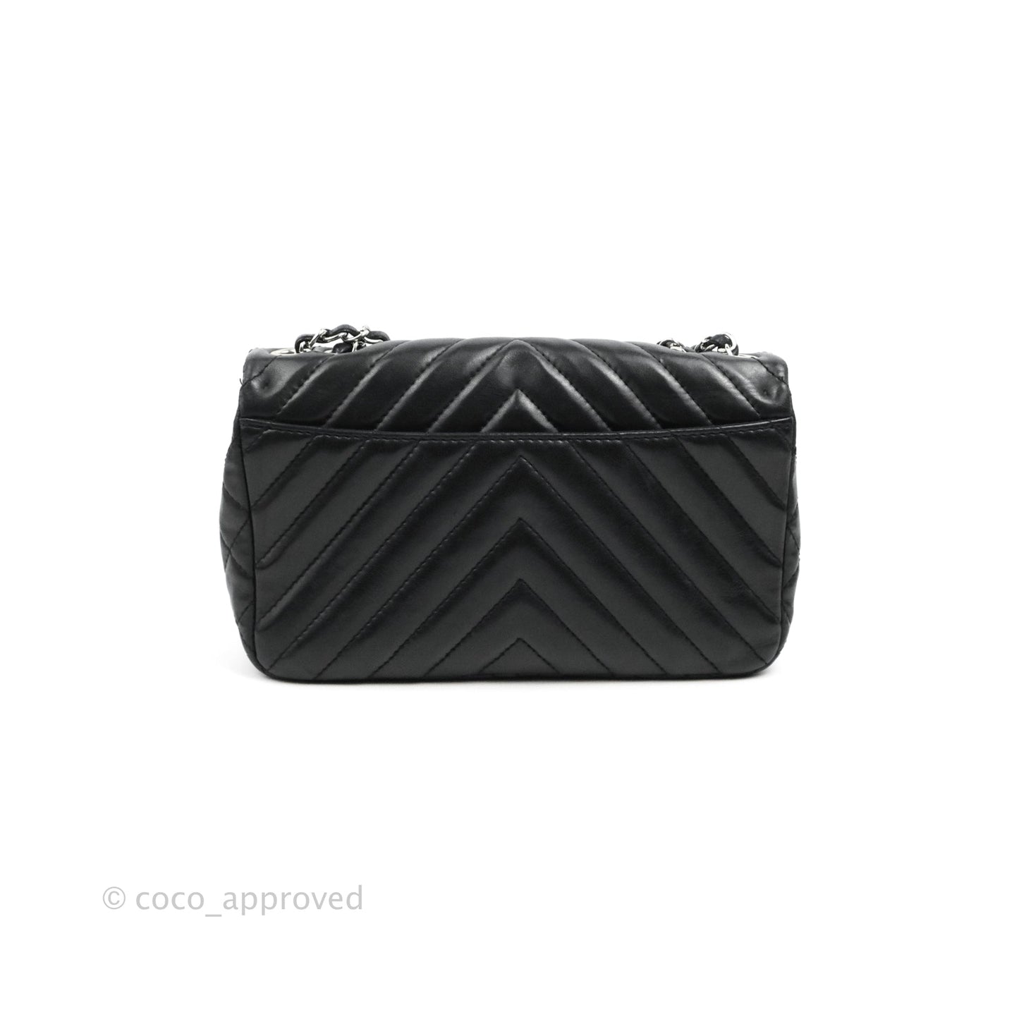 Chanel Quilted Large Single Flap Chevron Black Lambskin Silver Hardware