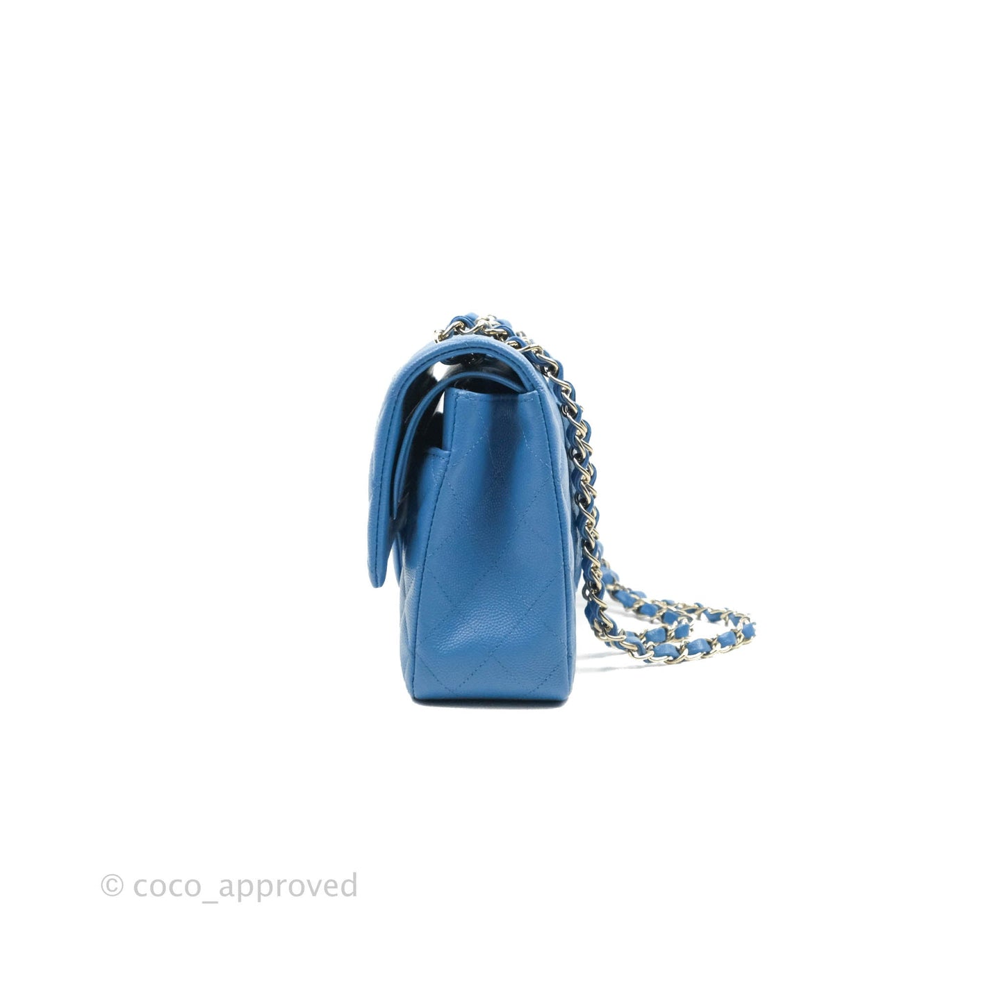 Chanel Classic M/L Medium Flap Quilted Blue Caviar Gold Hardware