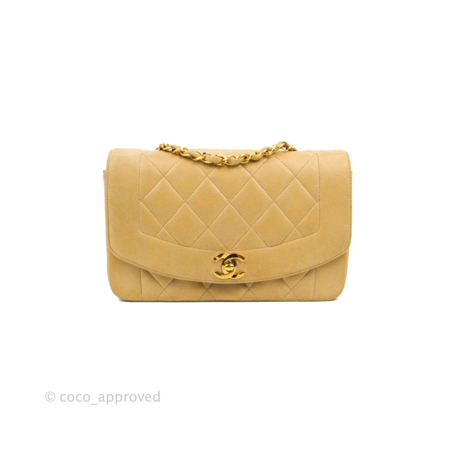 Chanel Vintage Small Quilted Classic Diana Flap Bag Beige Lambskin 24K Gold Hardware