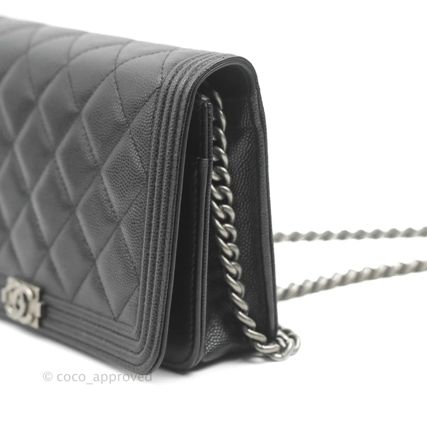 Chanel Quilted Boy Wallet on Chain WOC Black Caviar Ruthenium Hardware