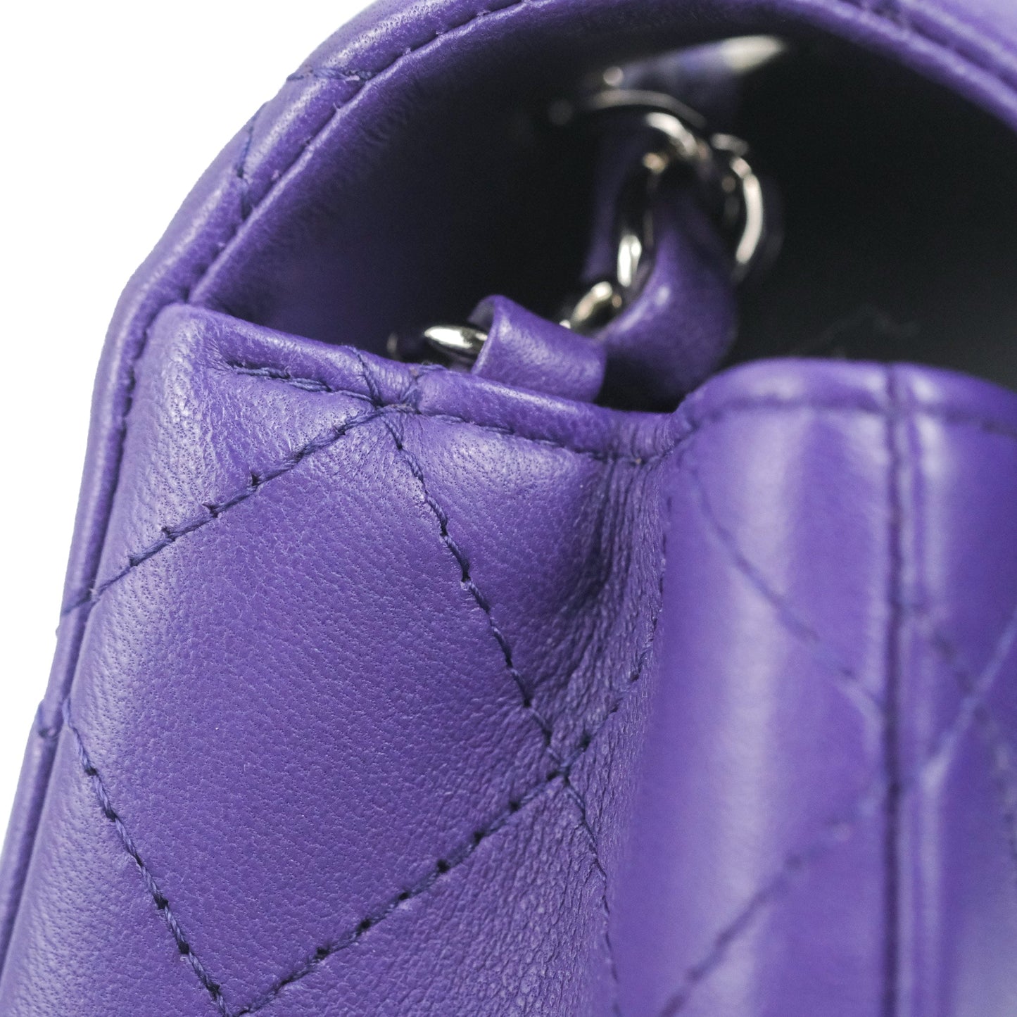 Chanel Quilted Mini Rectangular Flap Purple Lambskin Silver Hardware