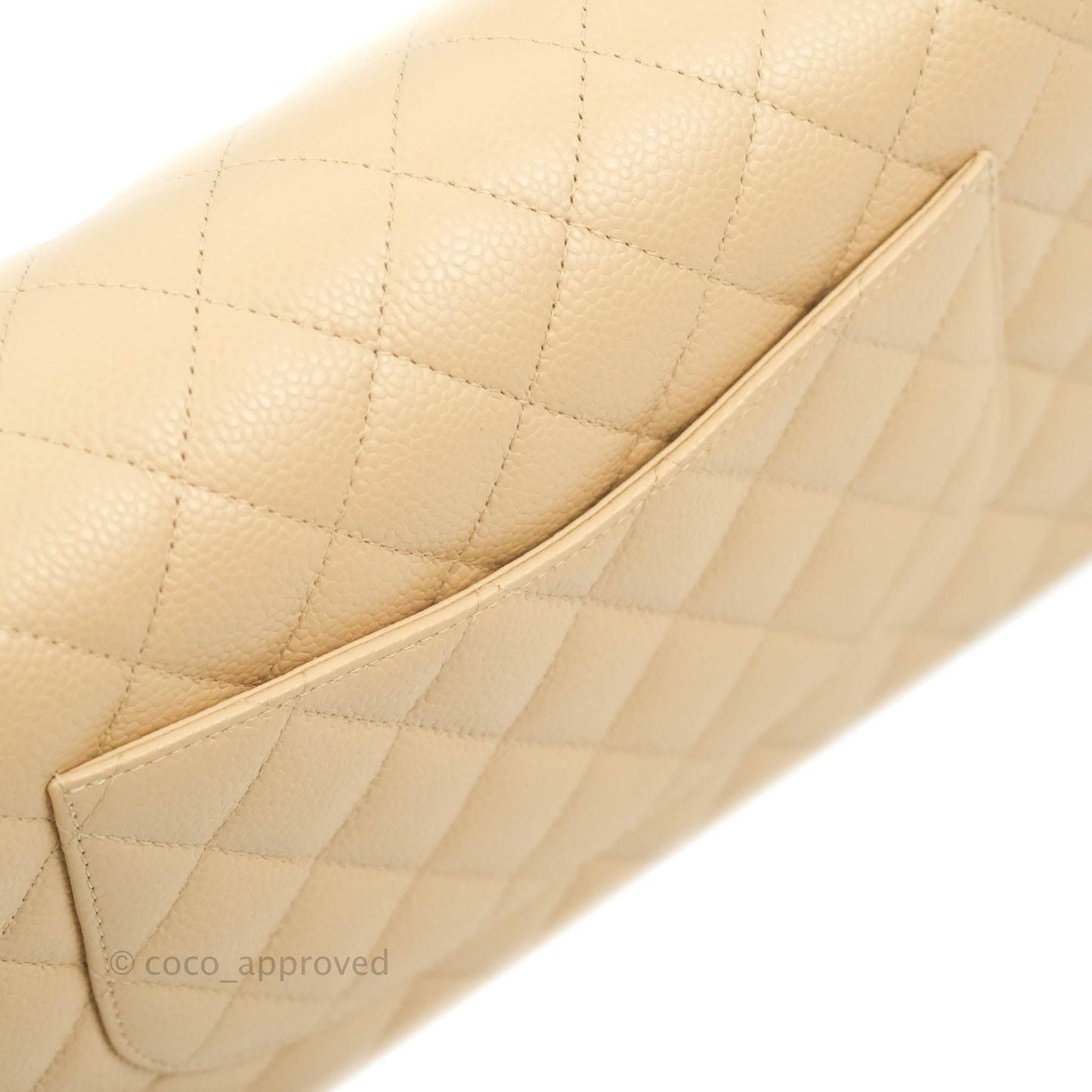 Chanel Classic M/L Medium Flap Quilted Beige Caviar Silver Hardware