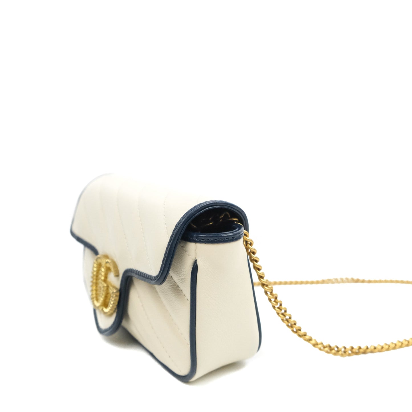 Gucci GG Marmont Matelassé Leather Super Mini Bag Navy White