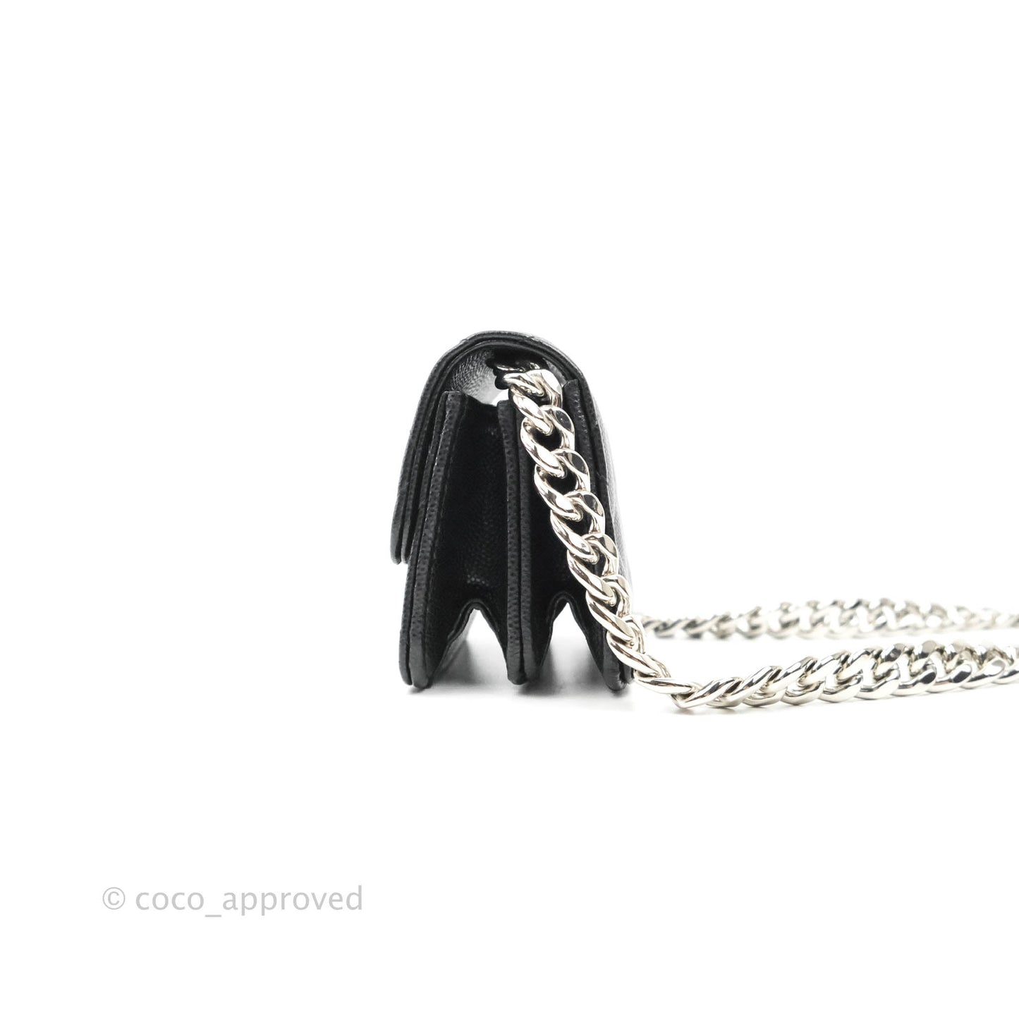 Chanel Mini Clutch With Chain Black Caviar Enamel Silver Hardware 22S