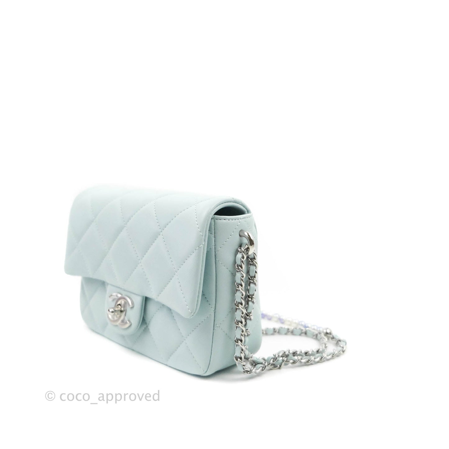 Chanel Quilted My Perfect Mini With Pearl Blue Lambskin Silver Hardware