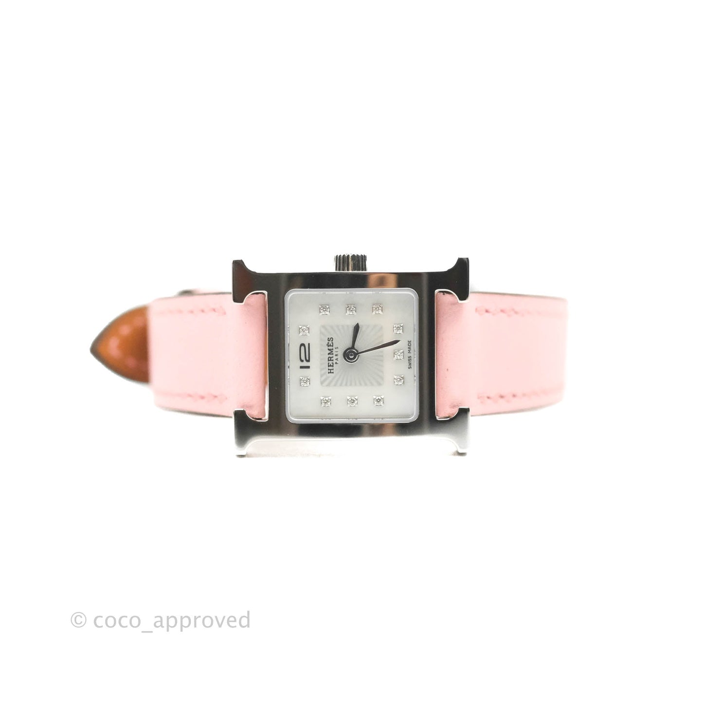 Hermes Heure H Watch Rose Sakura Swift Calfskin Silver Hardware