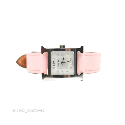 Hermes Heure H Watch Rose Sakura Swift Calfskin Silver Hardware