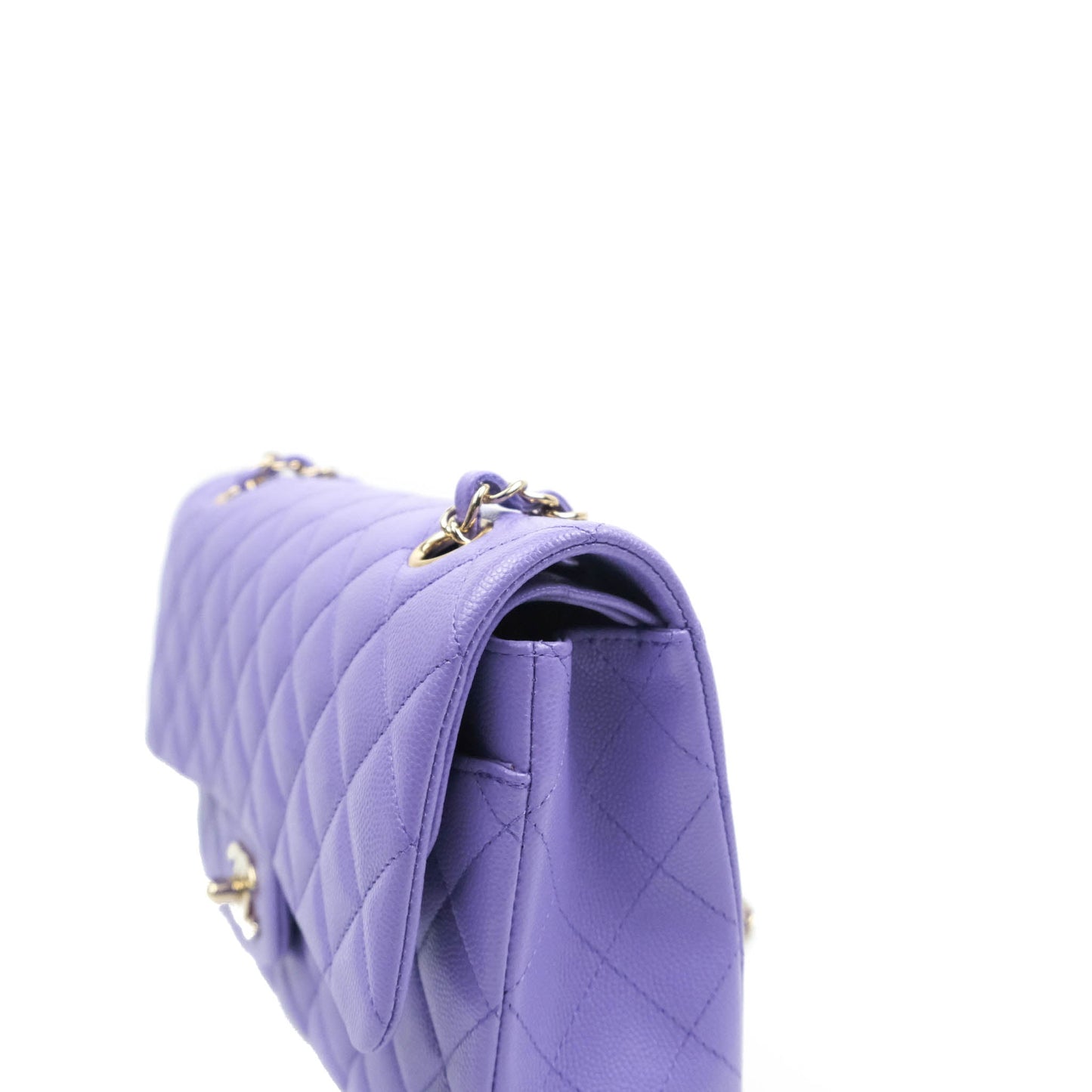Chanel Classic M/L Medium Double Flap Purple Caviar Gold Hardware 20S