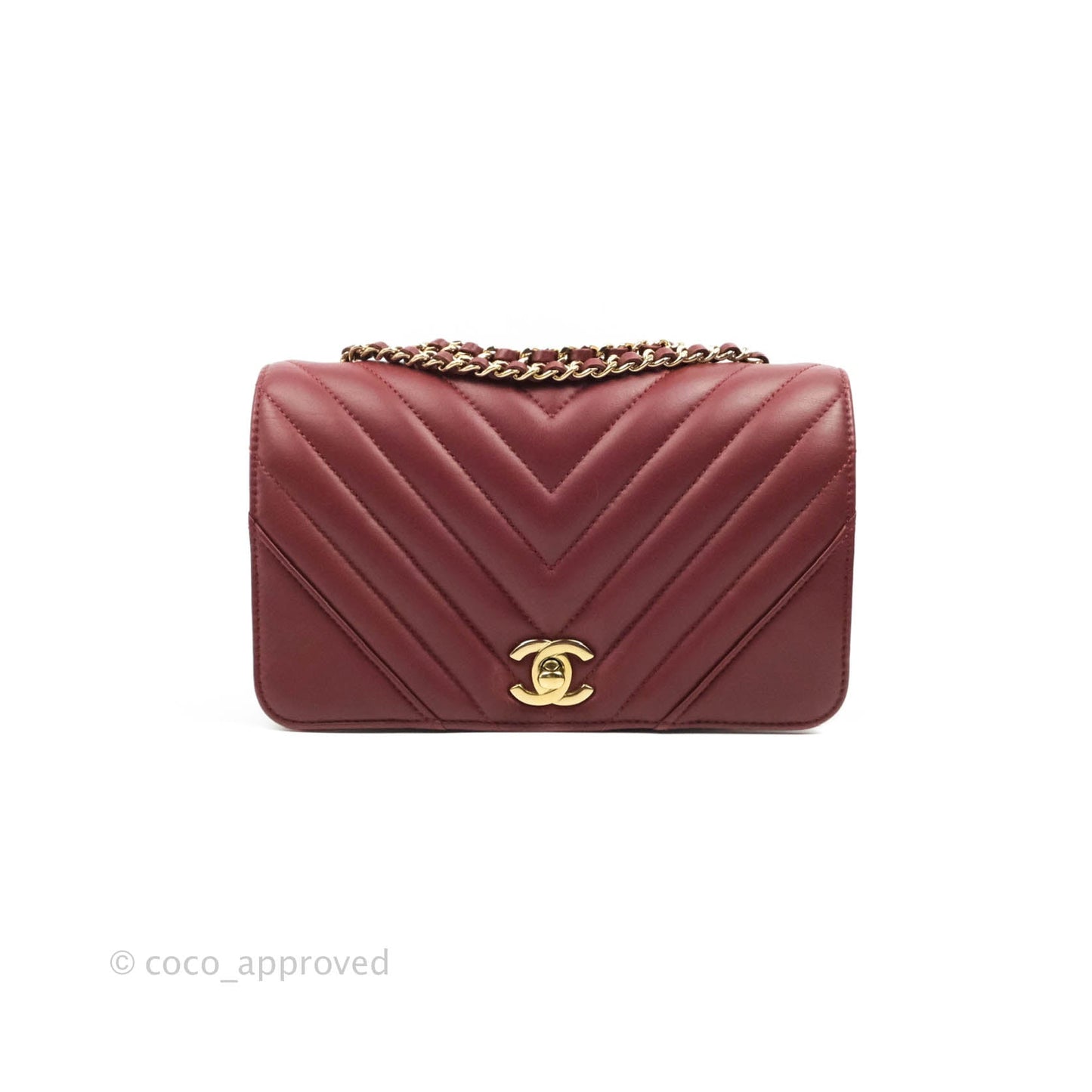 Chanel Small Statement Chevron Flap Bag Burgundy Lambskin Gold Hardware