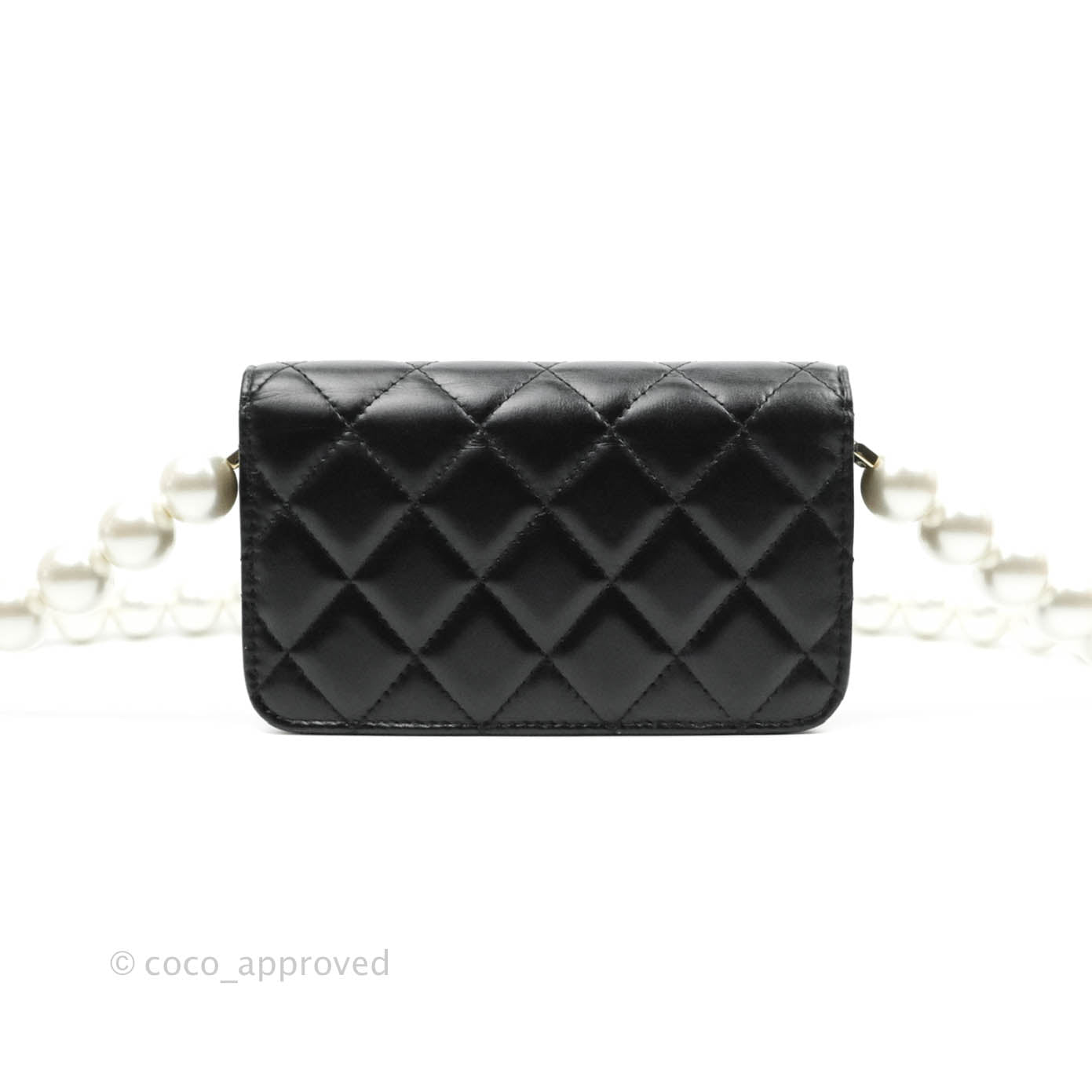 Chanel Imitation Pearls Clutch with Chain Black Shiny Calfskin Gold Hardware
