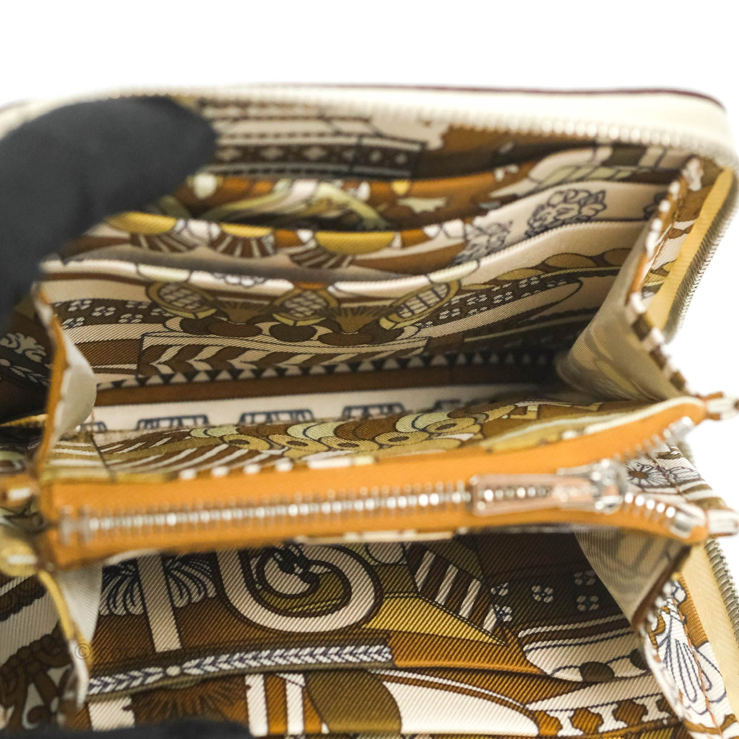Hermès Silk In Compact Wallet Nata Epsom with La Patisserie Francaise Print