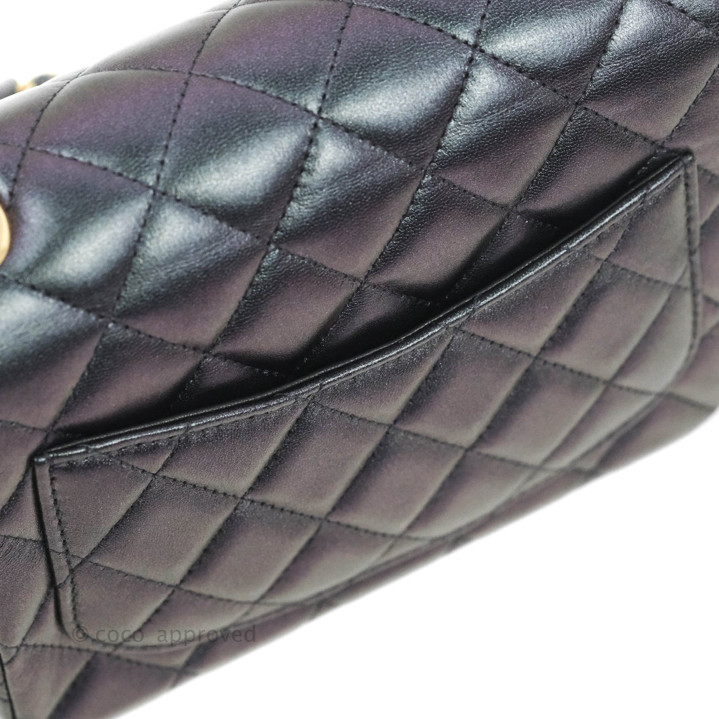Chanel Mini Square Quilted Iridescent Purple Lambskin Gold Hardware