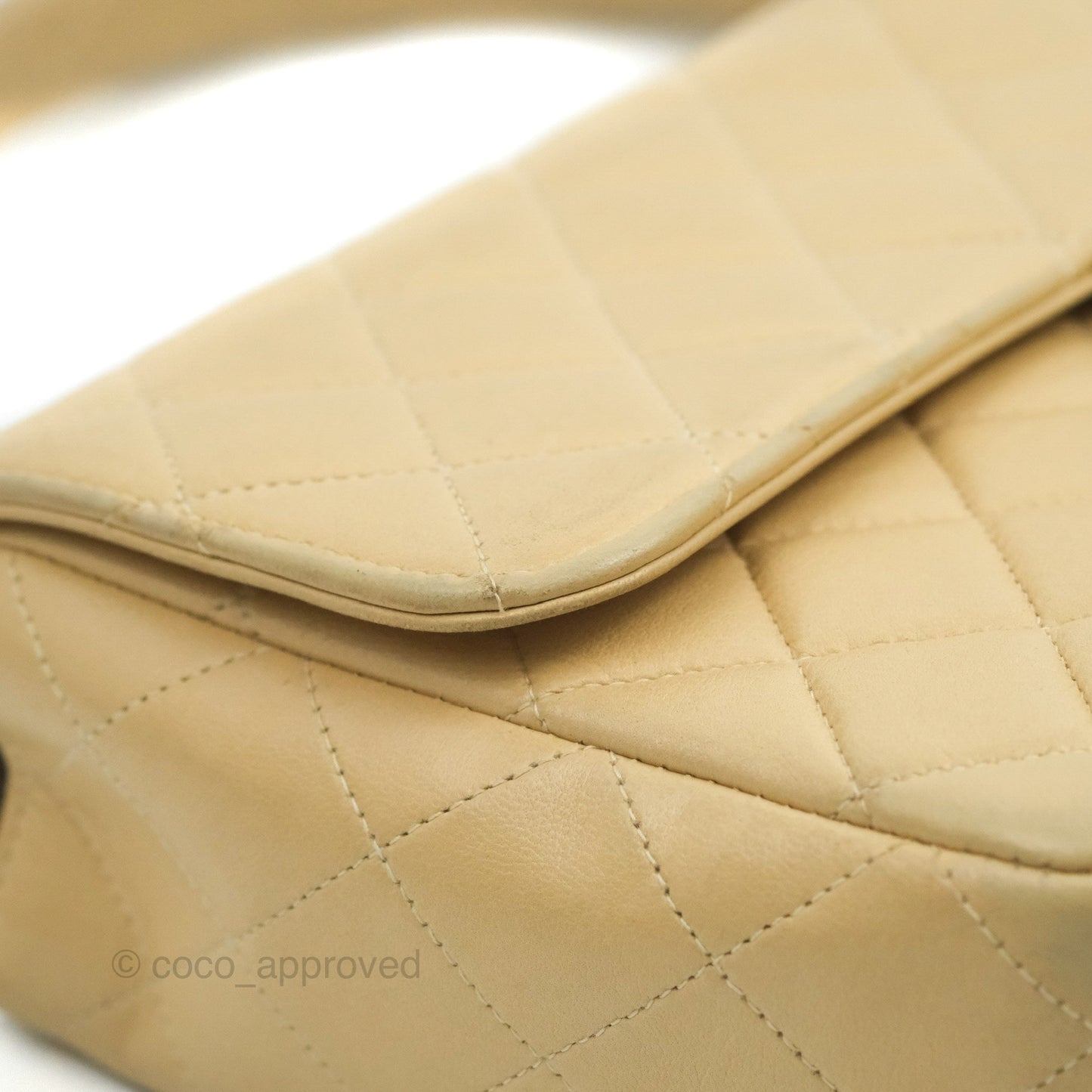 Chanel Vintage Top Handle Flap Bag Beige Lambskin 24K Gold Hardware