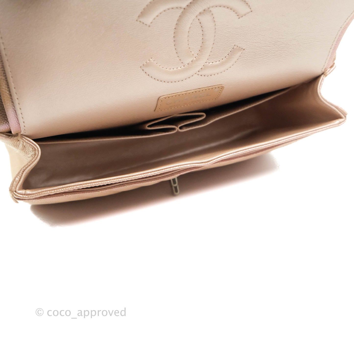 Chanel Classic M/L Medium Double Flap Iridescent Rose Gold Pink Caviar Silver Hardware 17B