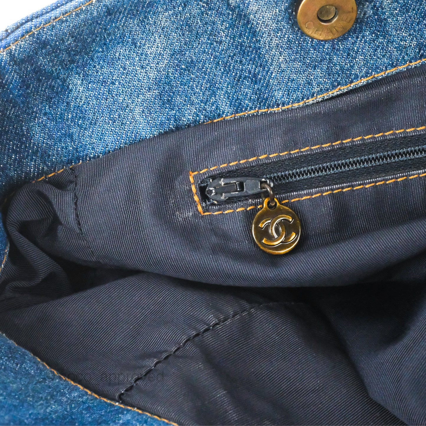 Chanel Large CC Tote Bag Blue Denim Tortoiseshell Bakelite Handle