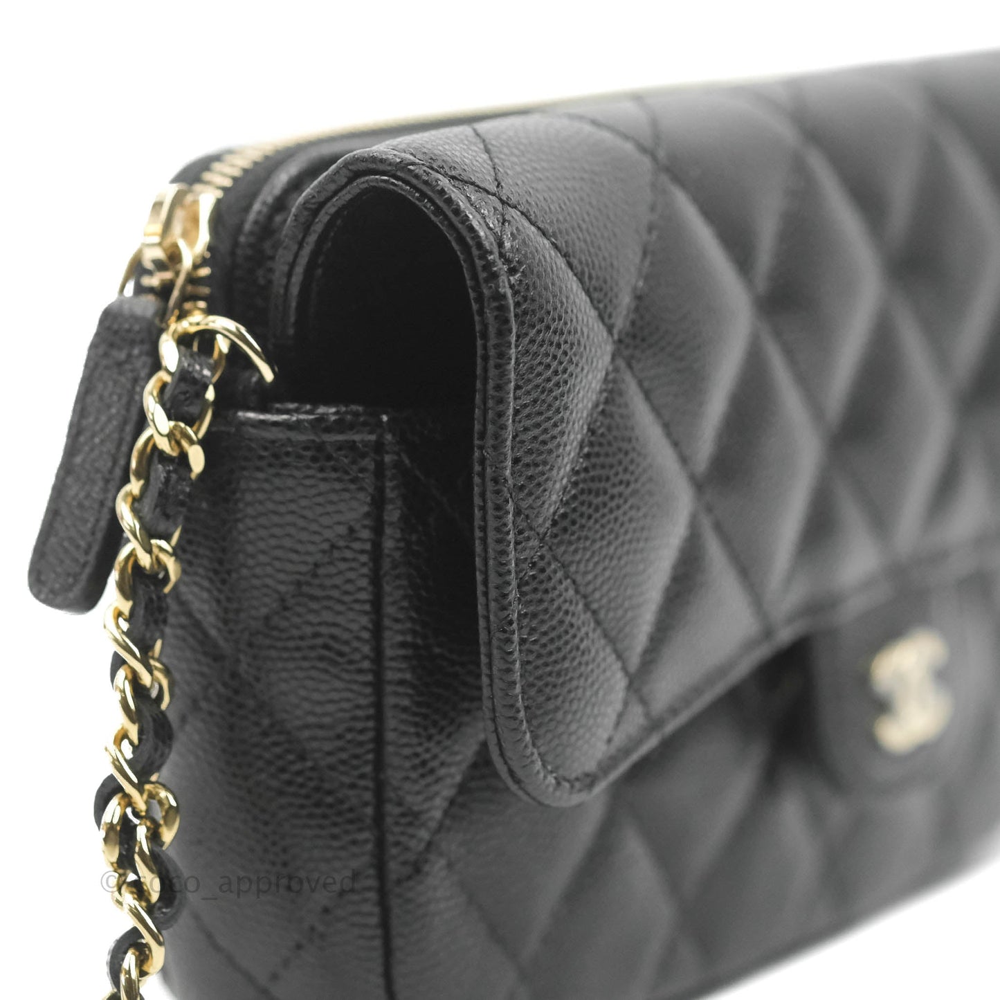 Chanel Classic Flap Phone Holder With Chain Black Caviar Gold Hardware 22A