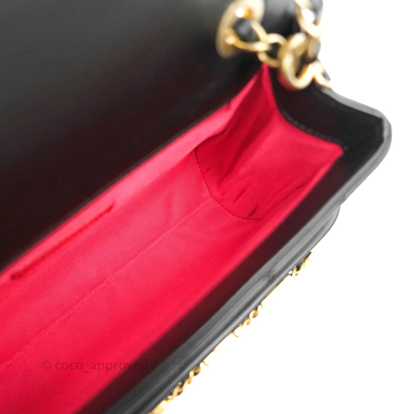 Chanel Logo Enchained Flap Bag Black Calfskin Gold Hardware