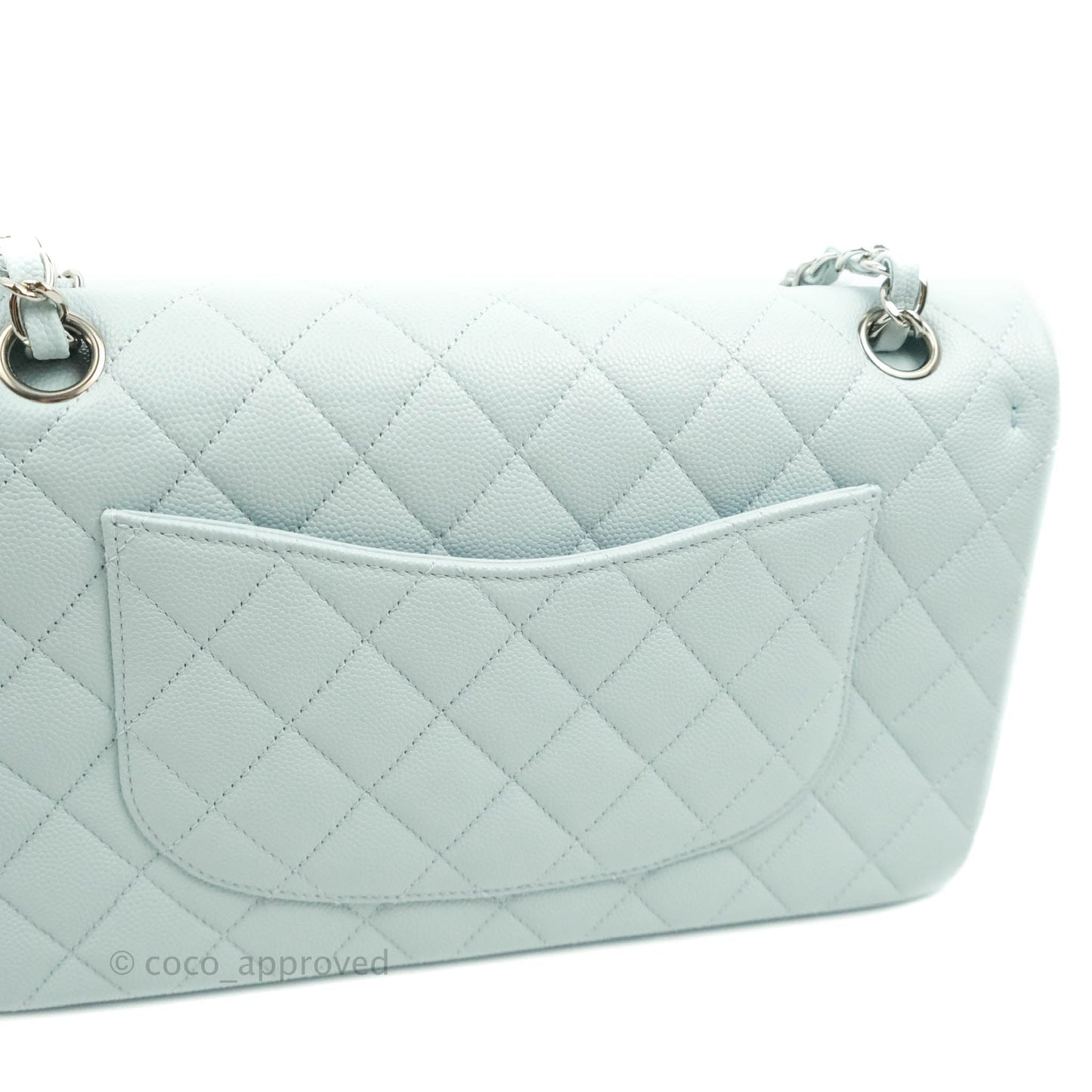 Chanel Classic M/L Medium Double Flap Blue Caviar Silver Hardware 21K