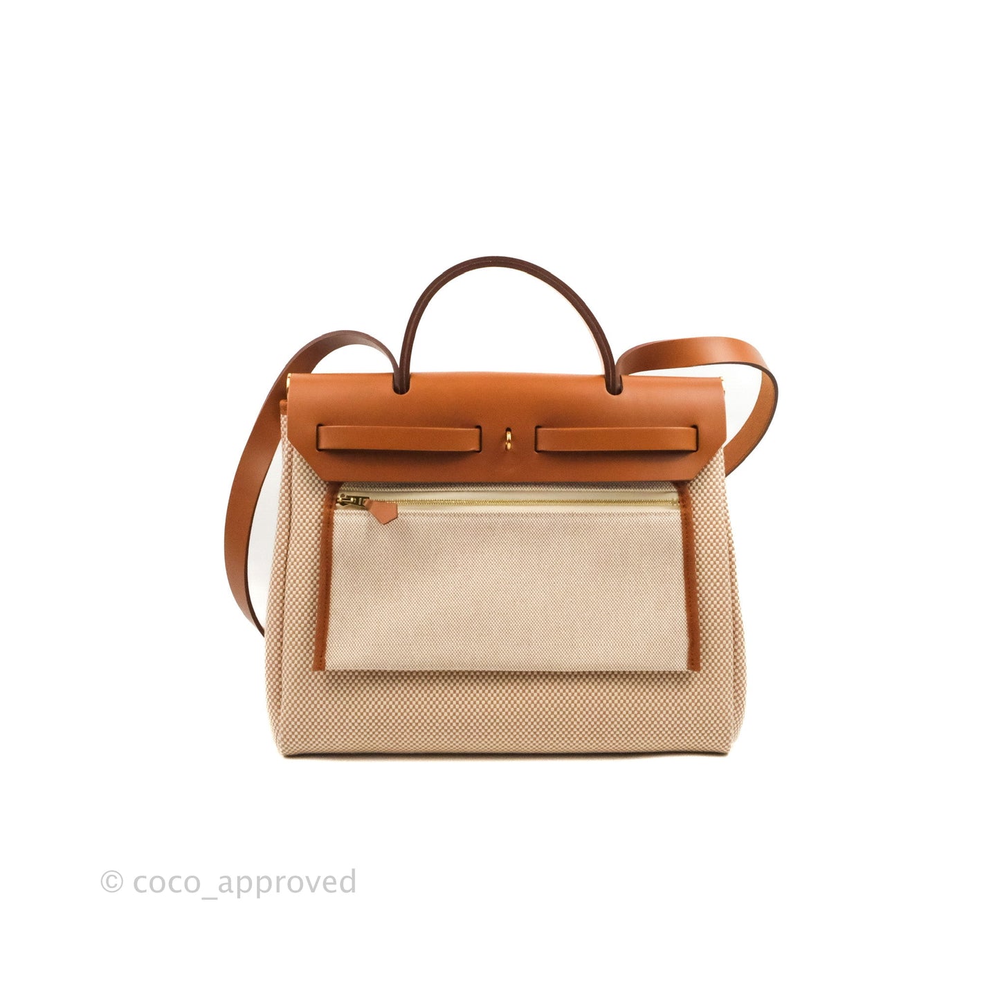Hermès Herbag Zip 31 Retourne Criss Viking Ecru-Beige/Fauve Canvas Gold Hardware