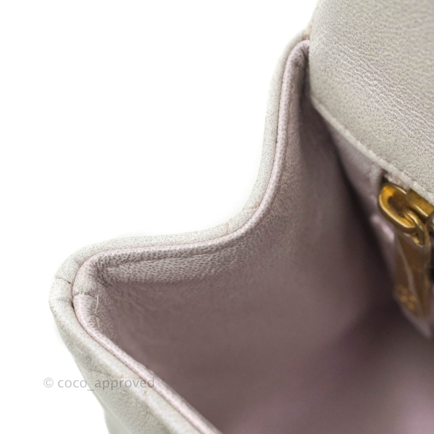 Chanel Top Handle Mini Rectangular Flap Bag Iridescent White Lambskin Gold Hardware