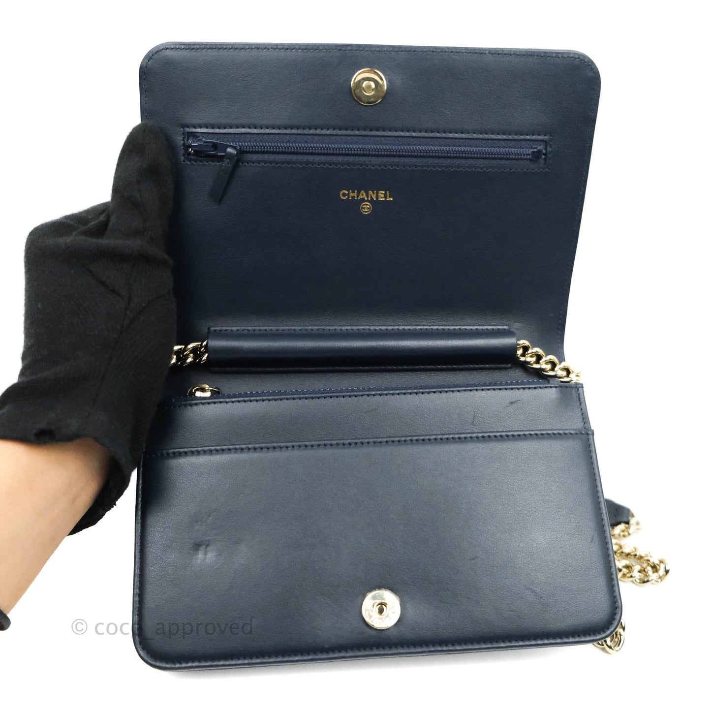 Chanel Quilted Boy Wallet on Chain WOC Navy Caviar Gold Hardware