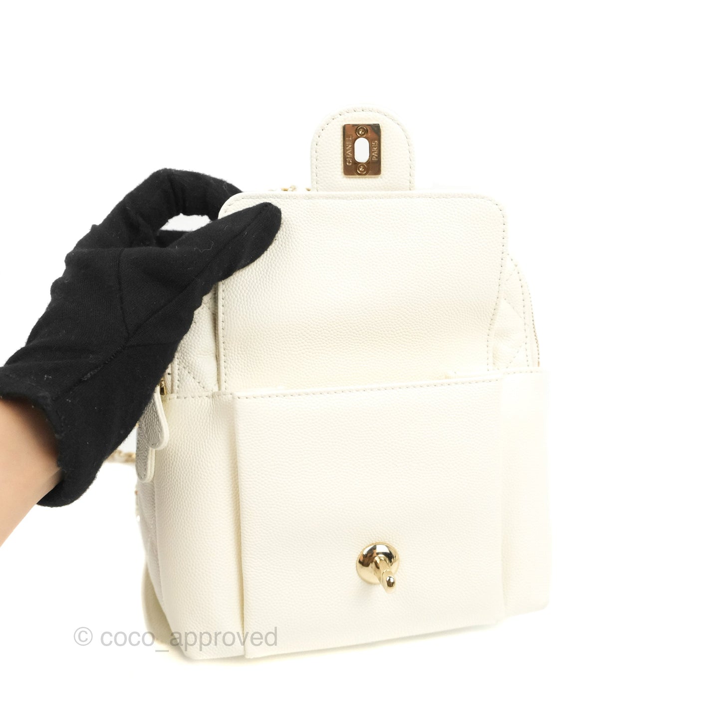 Chanel Quilted Small CC Day Backpack Ivory Caviar Gold Hardware
