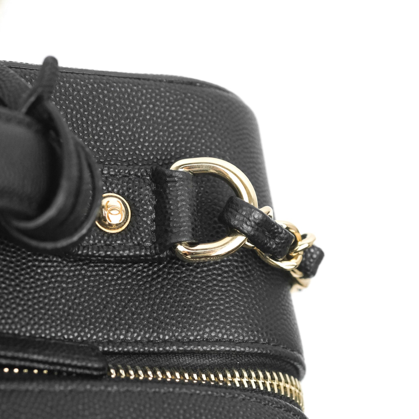 Chanel Quilted Large CC Filigree Vanity Case Black Caviar Gold Hardware