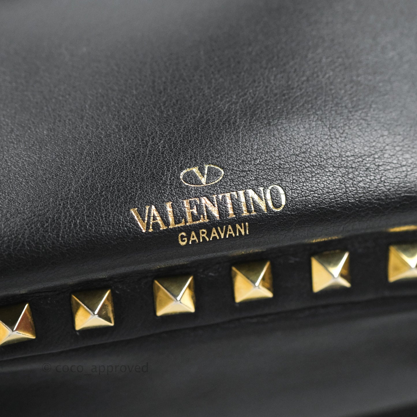 Valentino Garavani Mini Trapeze Rockstud Black Grained Calfskin Gold Hardware