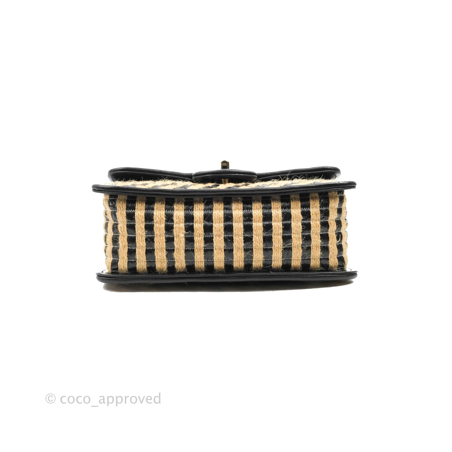 Chanel Quilted Mini Rectangular Flap Raffia Jute Thread Black & Beige Gold Hardware