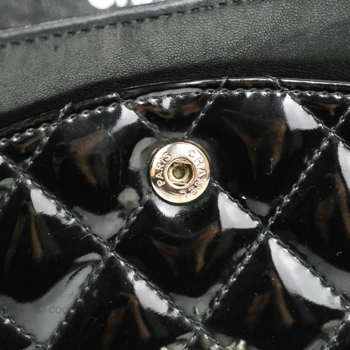 Chanel Classic M/L Medium Flap Quilted Black Patent Silver Hardware