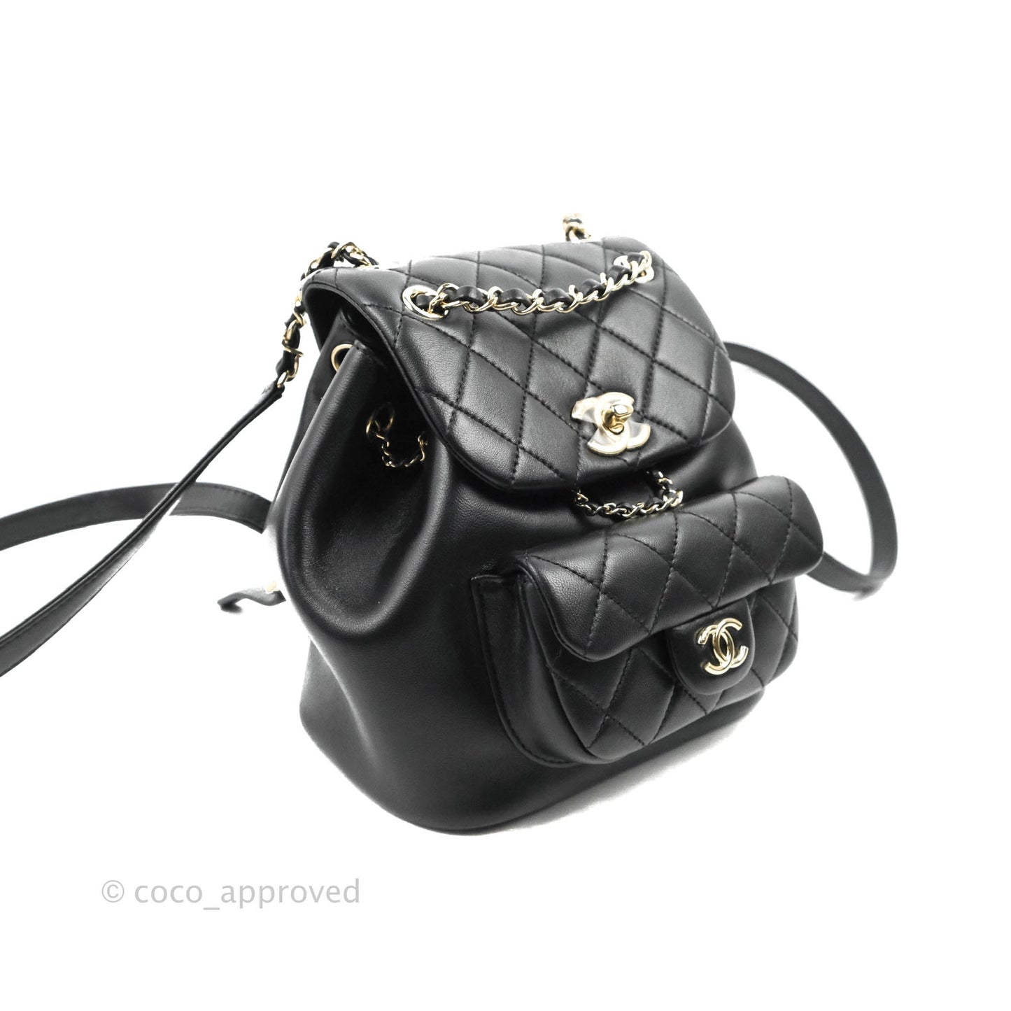 Chanel Quilted Small Duma Drawstring Backpack Black Lambskin 22A