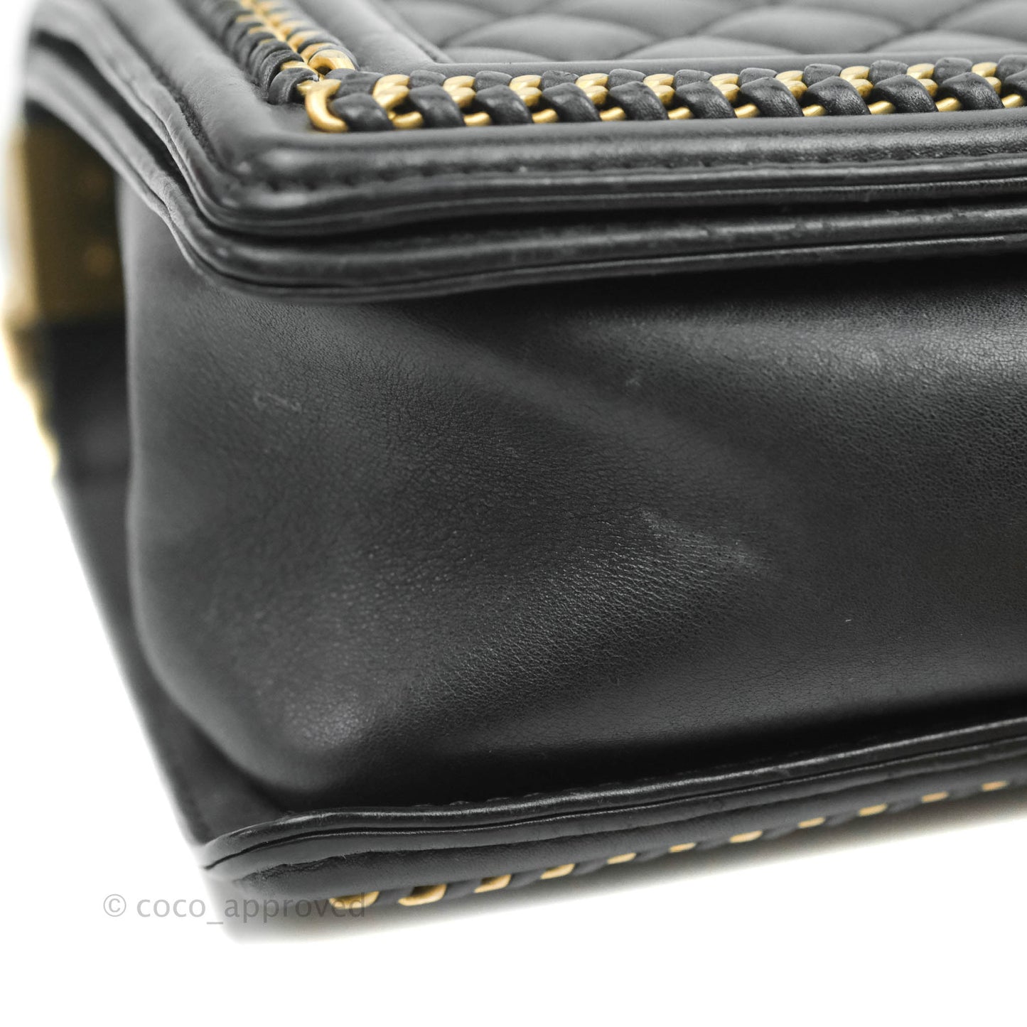 Chanel Quilted Medium Boy With Handle Black Calfskin Aged Gold Hardware