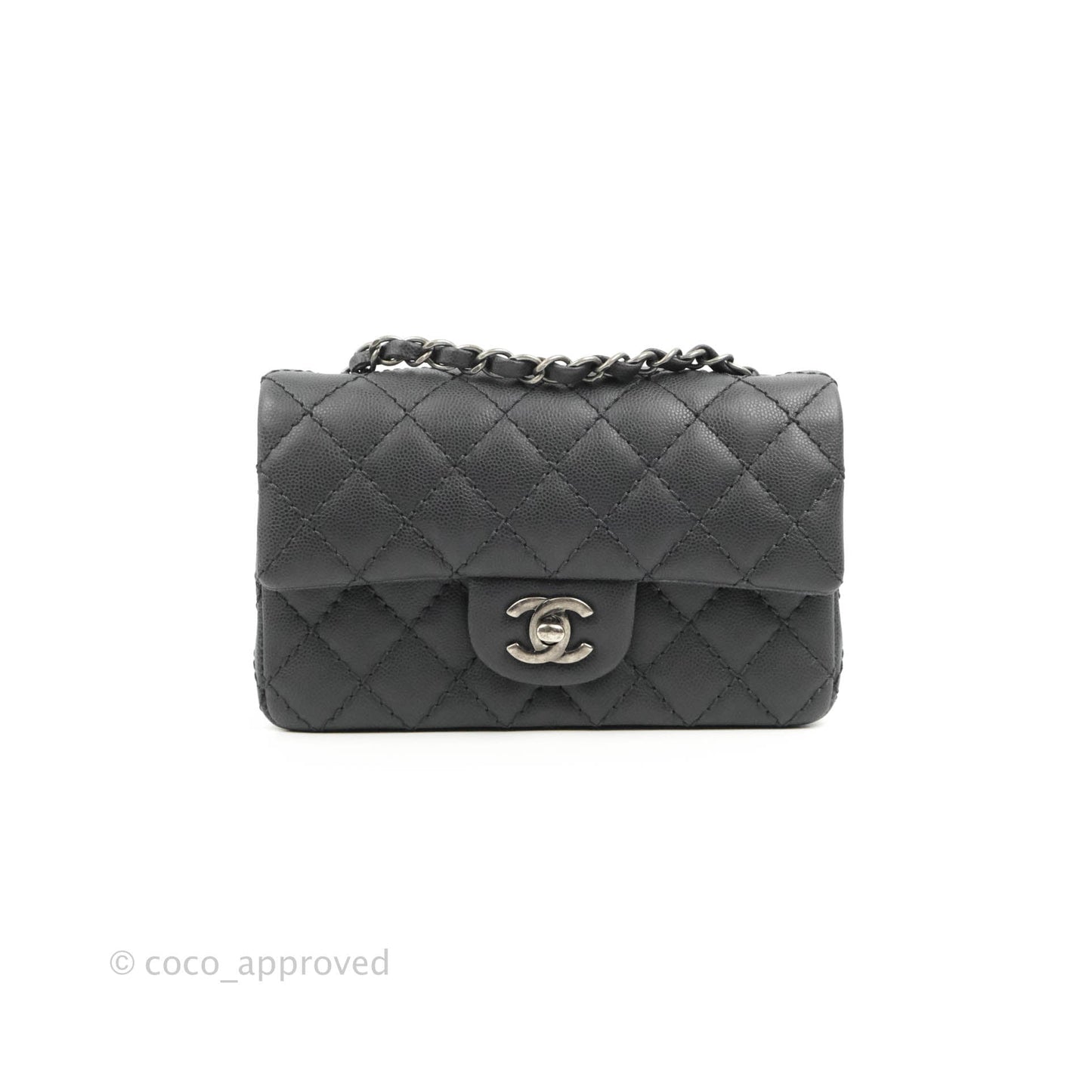 Chanel Quilted Mini Rectangular Dark Grey Caviar Ruthenium Hardware