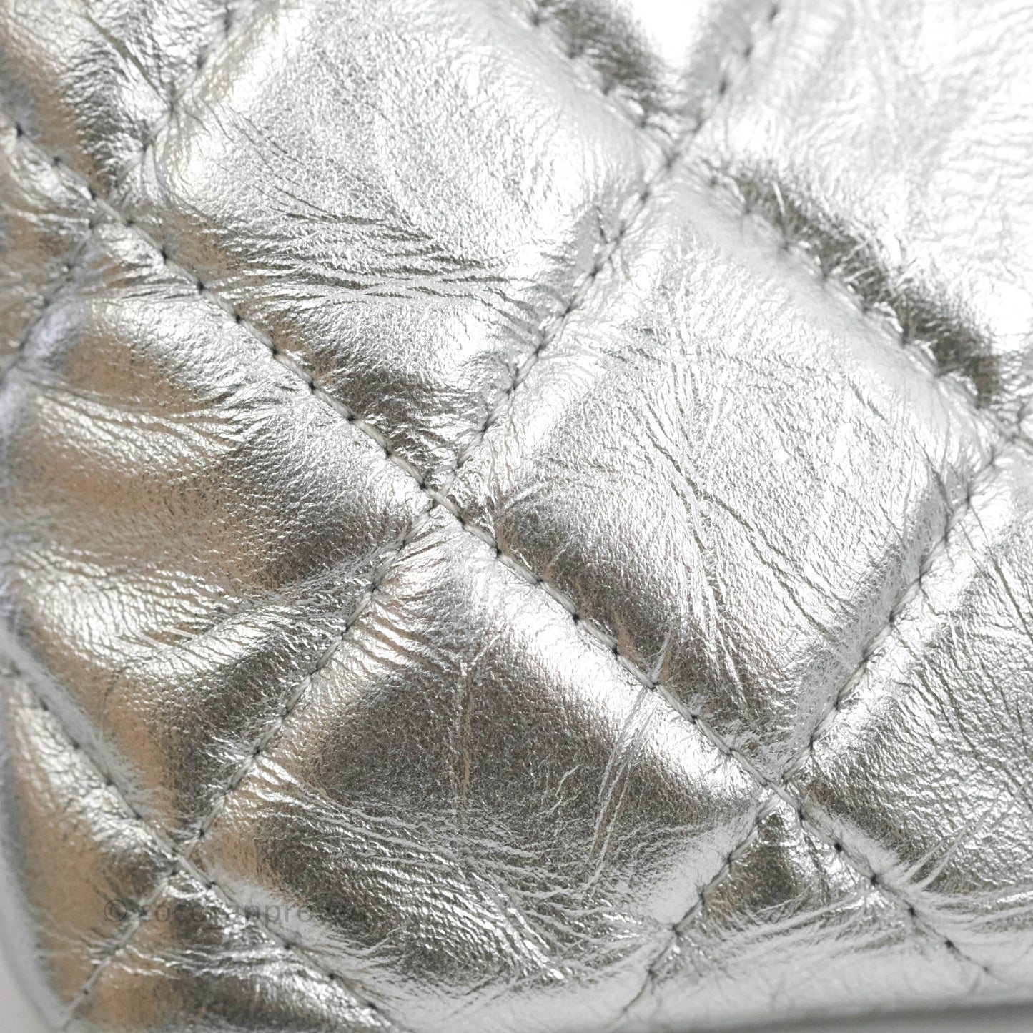 Chanel Caviar Quilted Large Cosmetic Case Metallic Silver  With Charms
