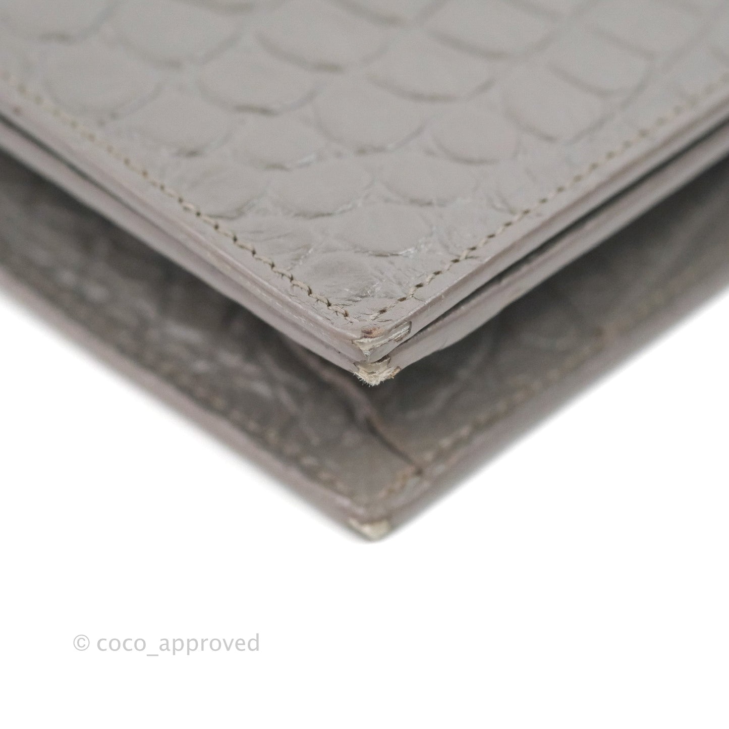Saint Laurent Clutch Bag Grey Croc-Embossed Silver Hardware