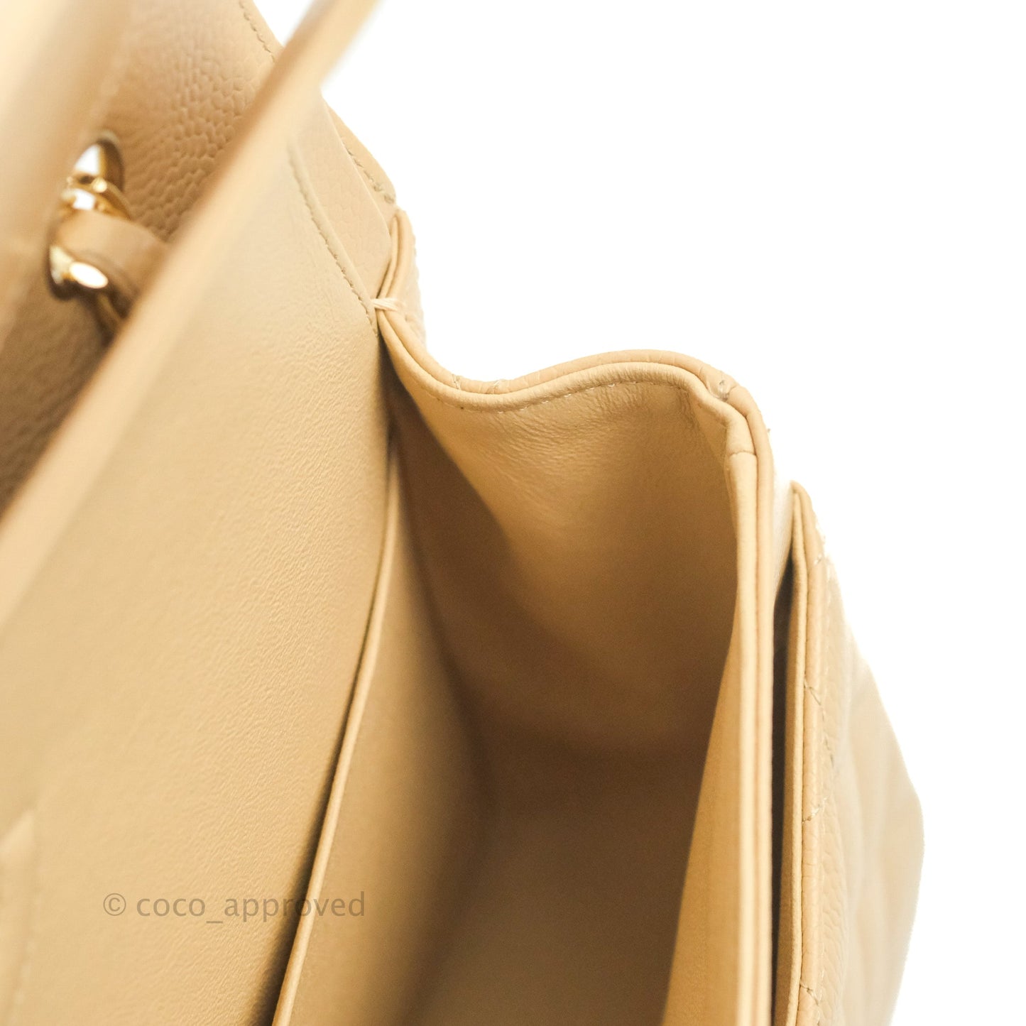 Chanel Classic M/L Medium Flap Quilted Beige Caviar Gold Hardware