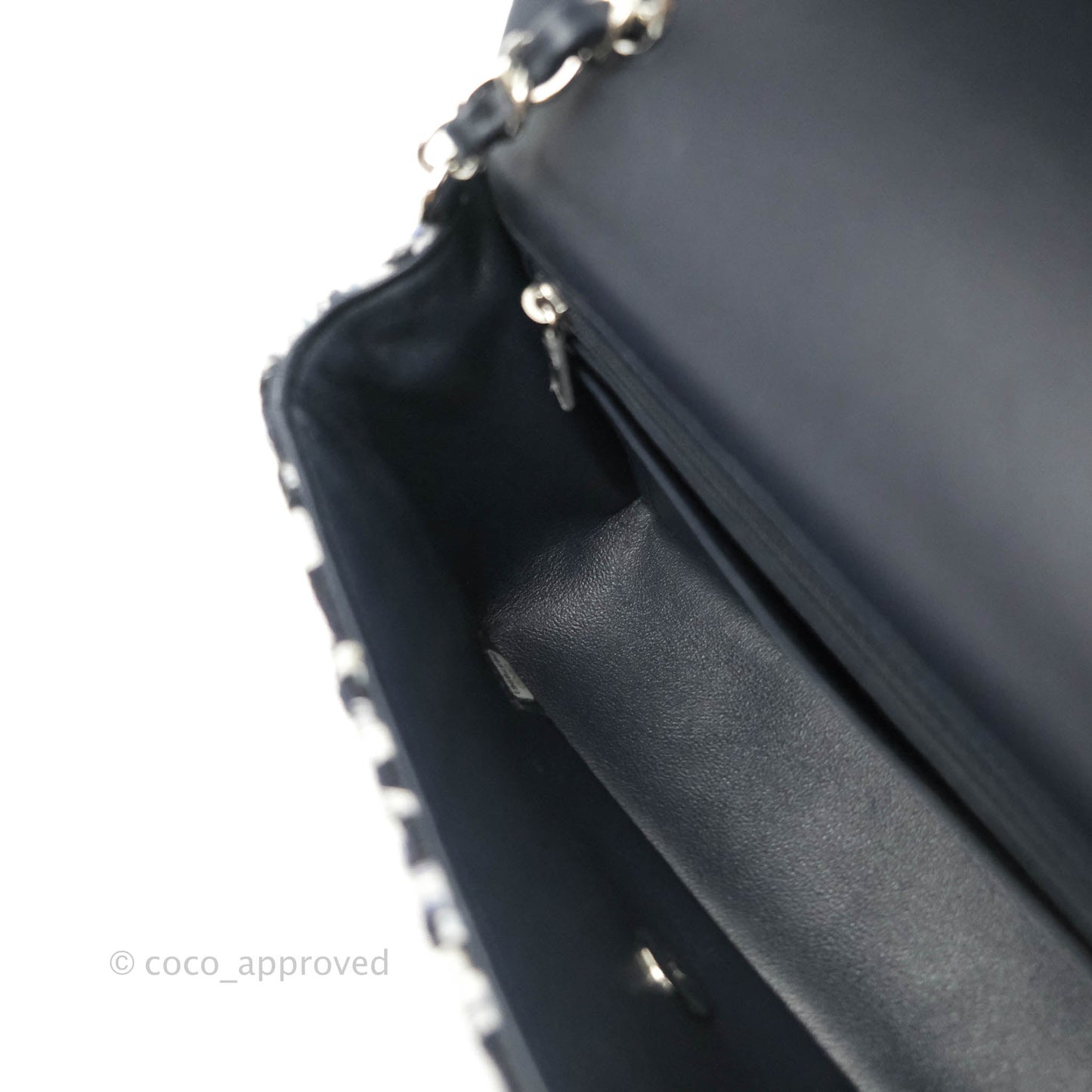 Chanel Classic Mini Rectangular Flap Blue Black Tweed Silver Hardware