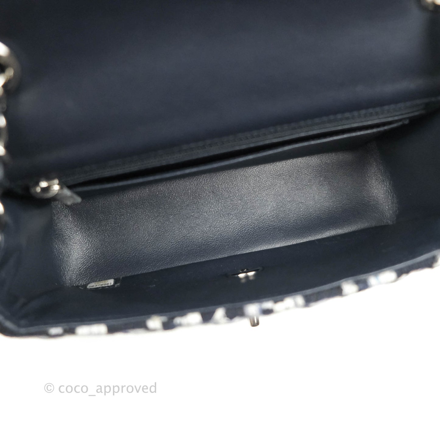 Chanel Classic Mini Rectangular Flap Blue Black Tweed Silver Hardware