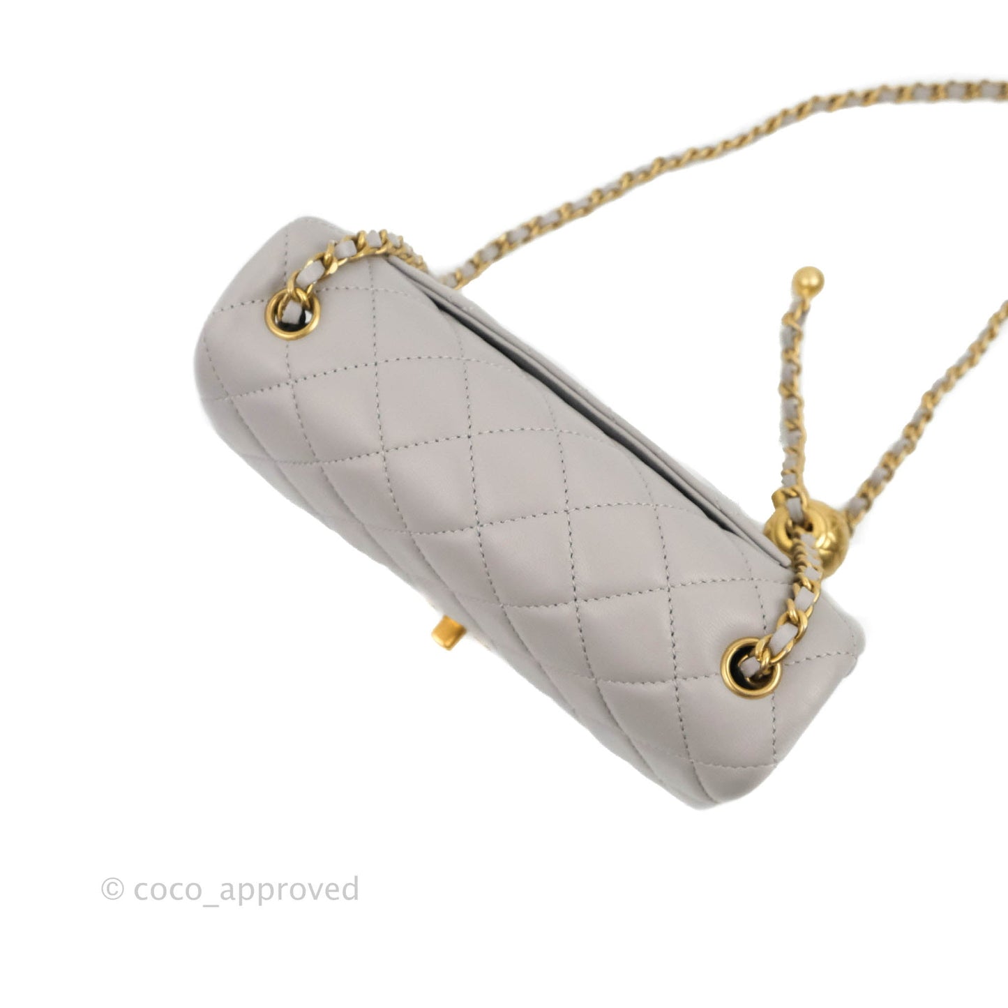 Chanel Mini Rectangular Pearl Crush Quilted Light Grey Lambskin Aged Gold Hardware 22B